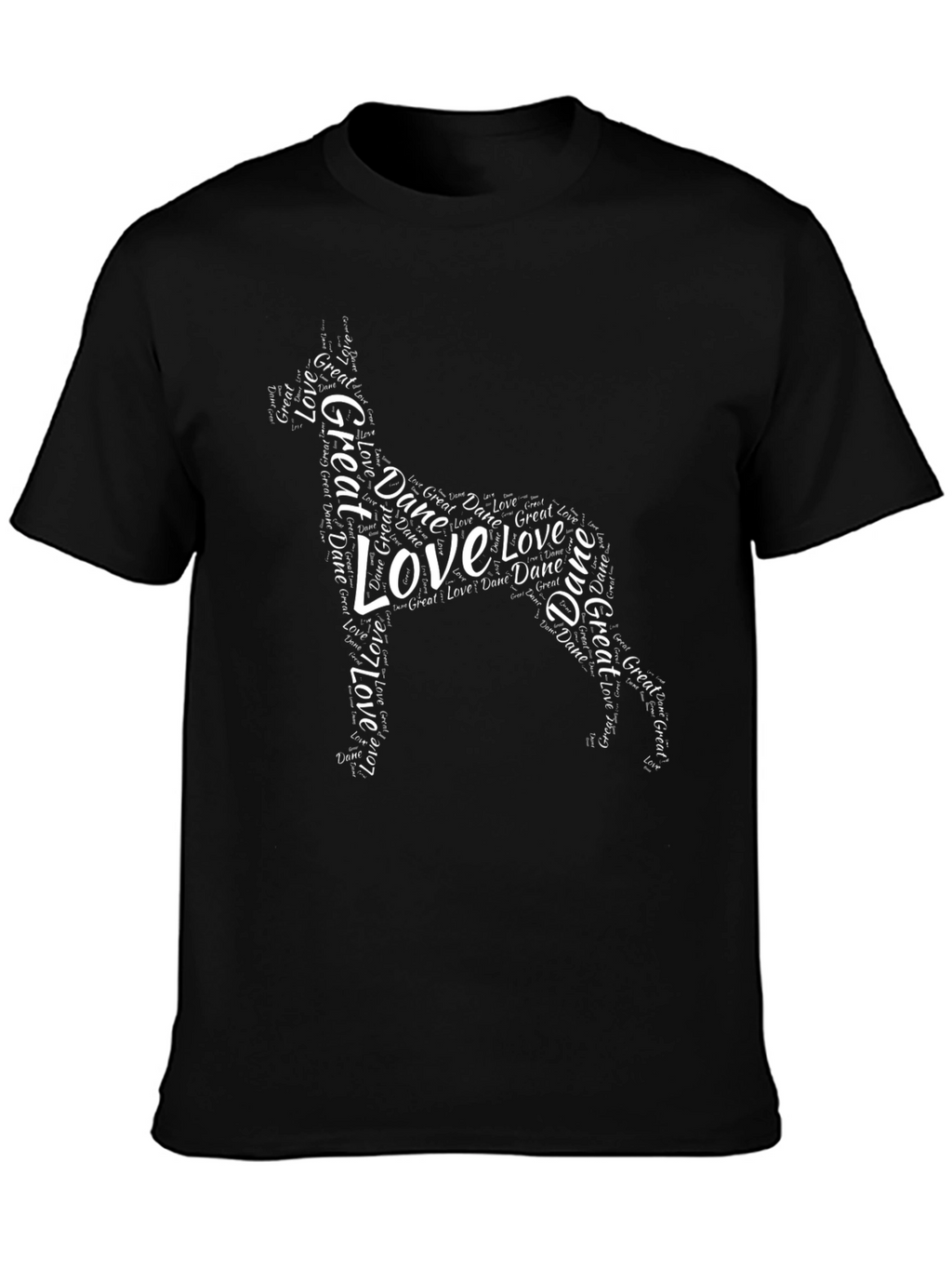 Great Dane Love Word Art Black T-Shirt
