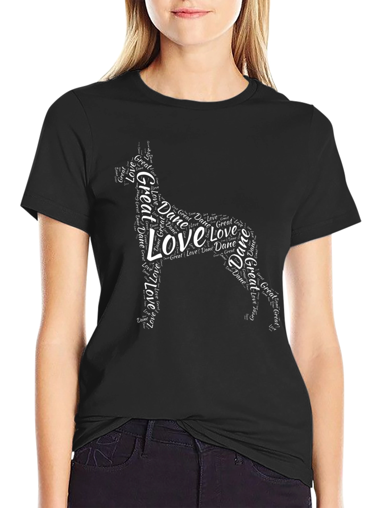 Great Dane Love Word Art Black T-Shirt