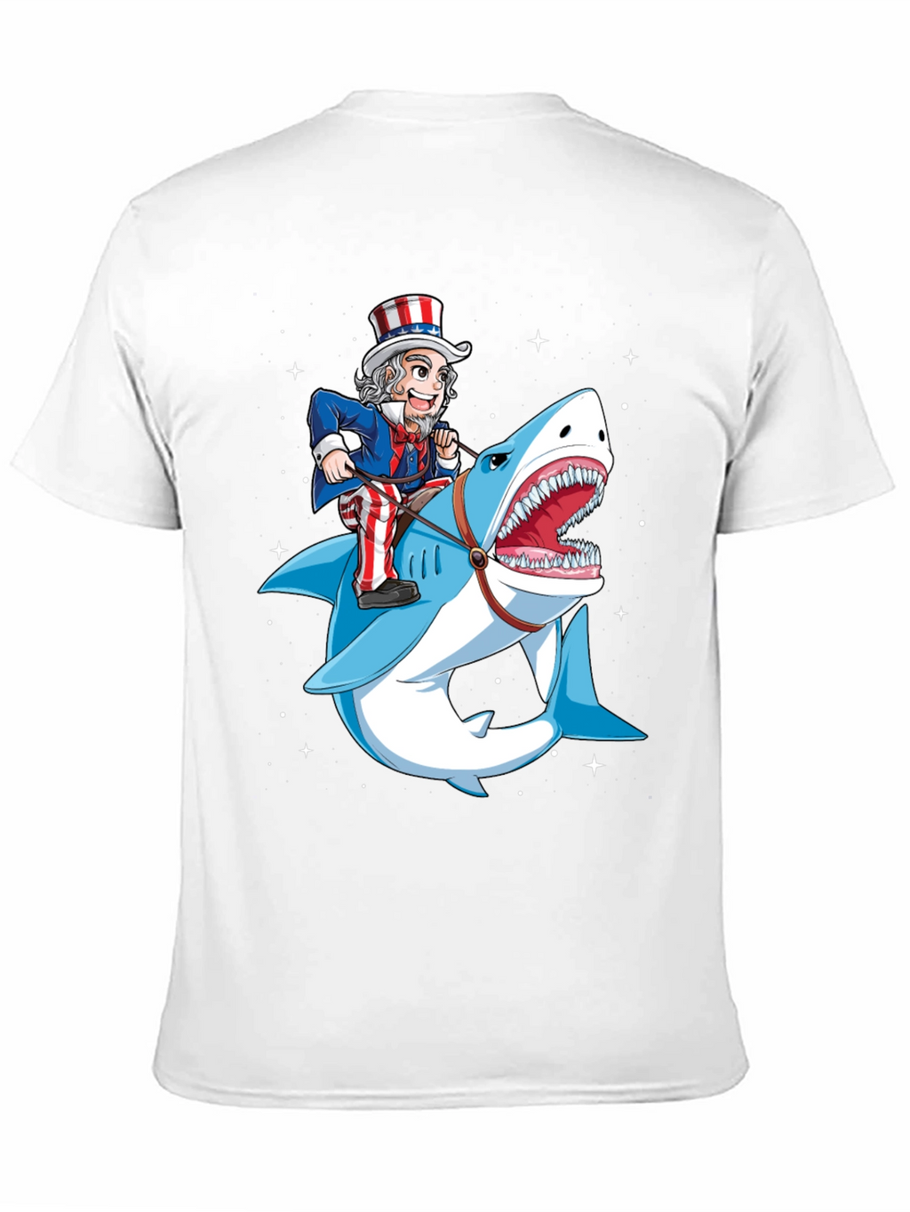 Uncle Sam Riding Shark Graphic T-Shirt