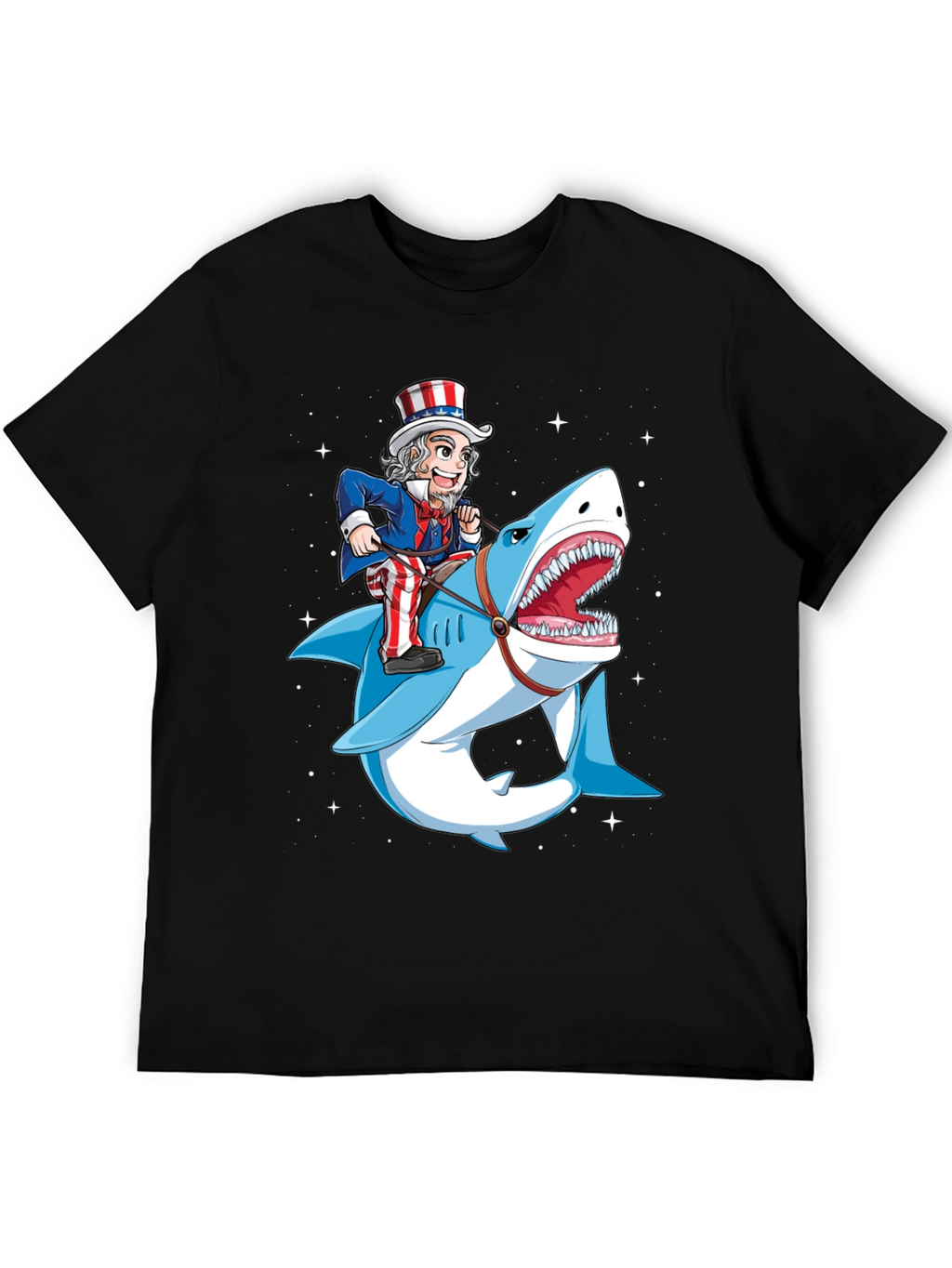 Uncle Sam Riding Shark Graphic T-Shirt