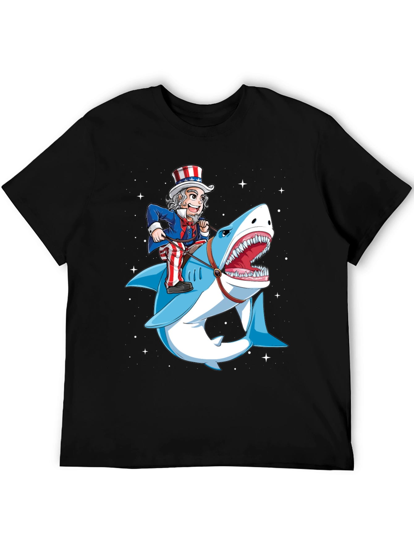 Uncle Sam Riding Shark Graphic T-Shirt