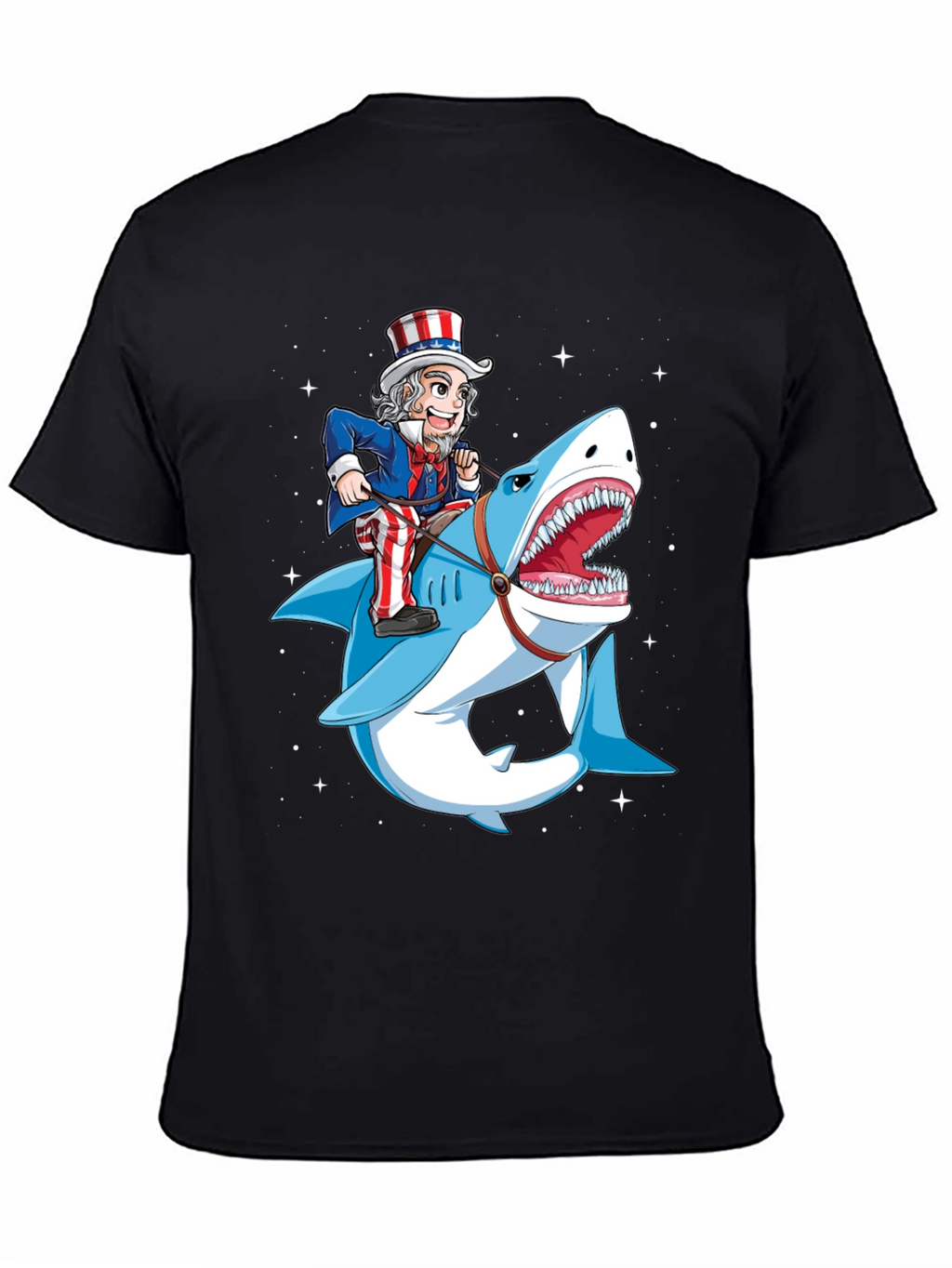 Uncle Sam Riding Shark Graphic T-Shirt