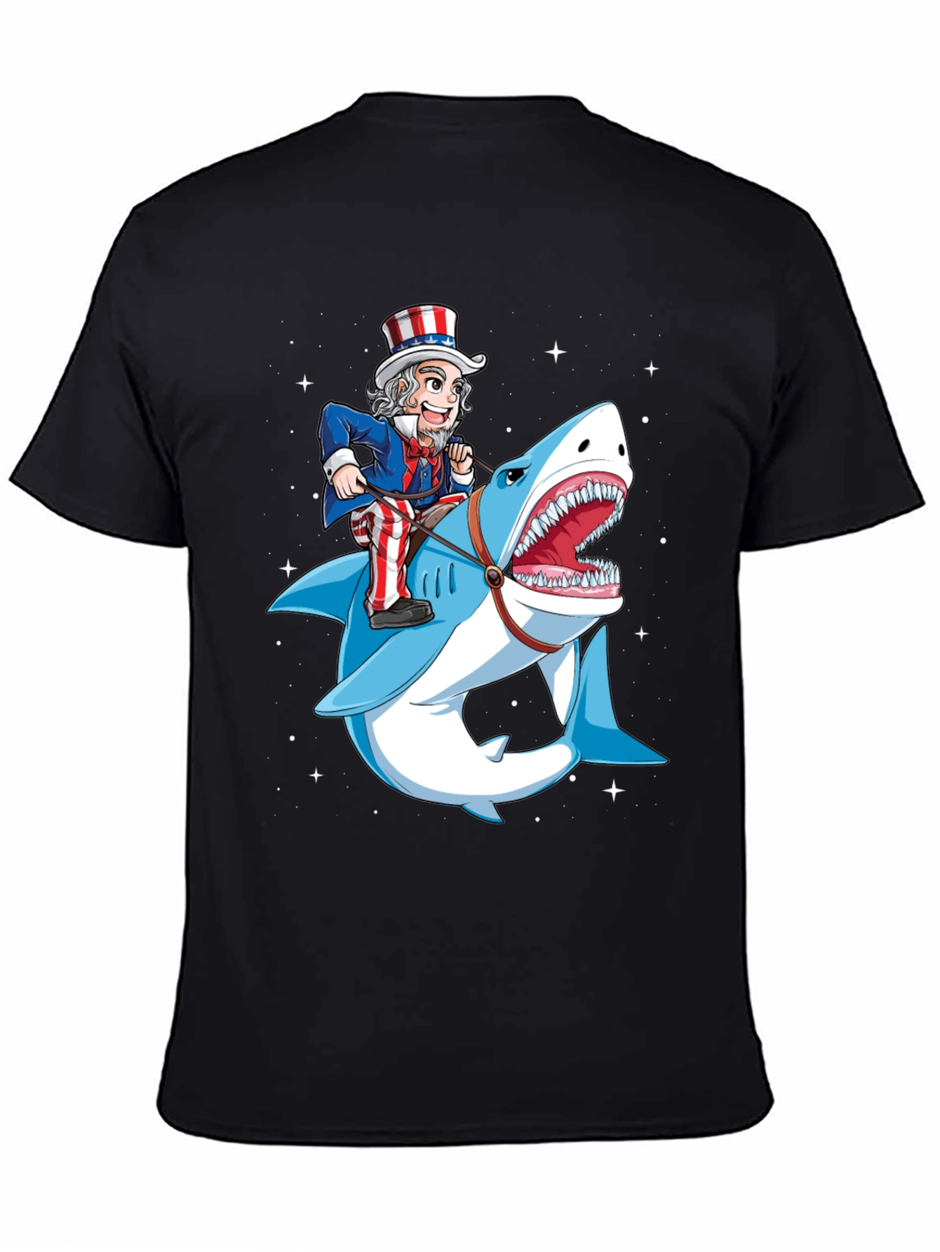 Uncle Sam Riding Shark Graphic T-Shirt