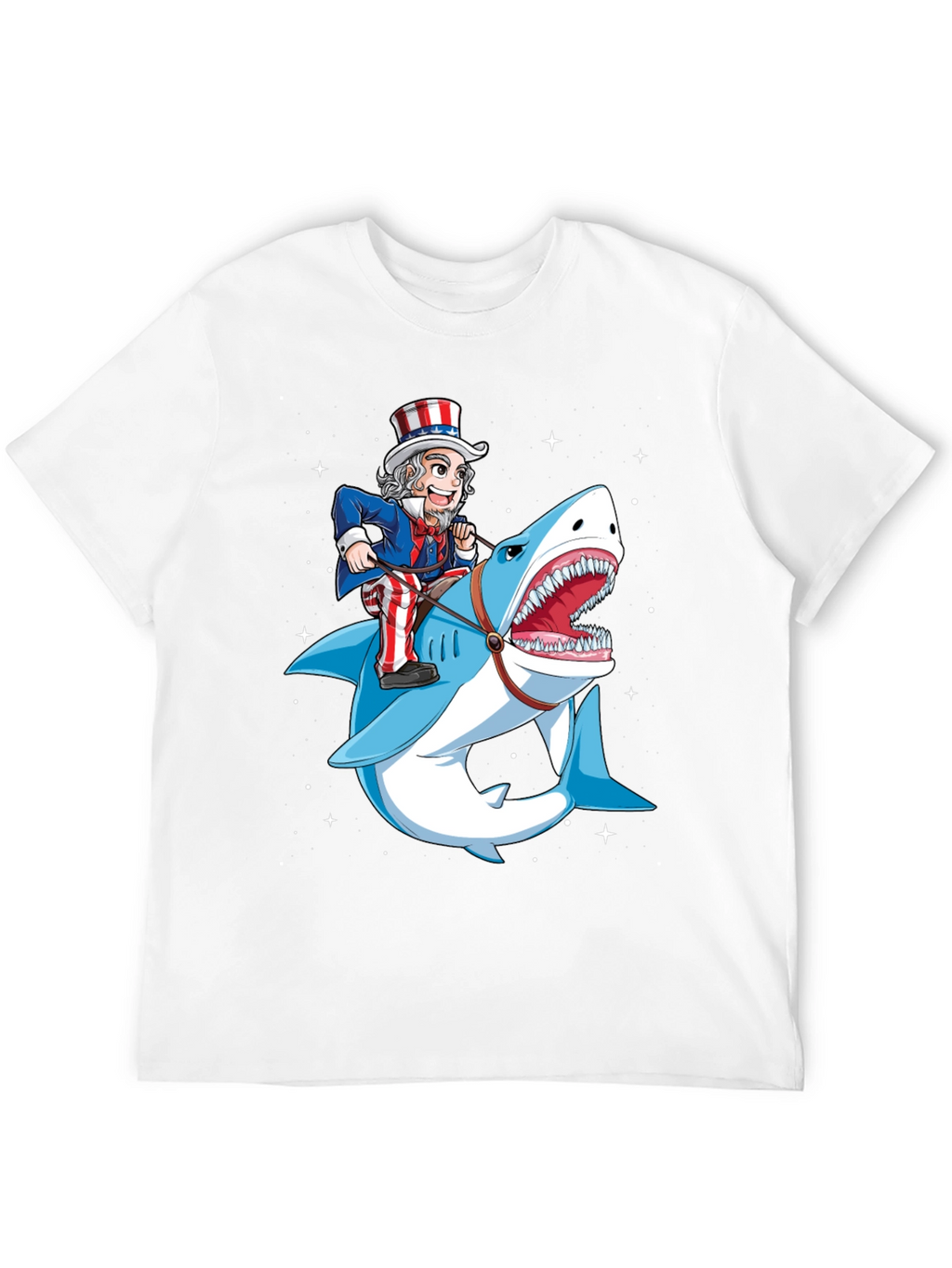 Uncle Sam Riding Shark Graphic T-Shirt