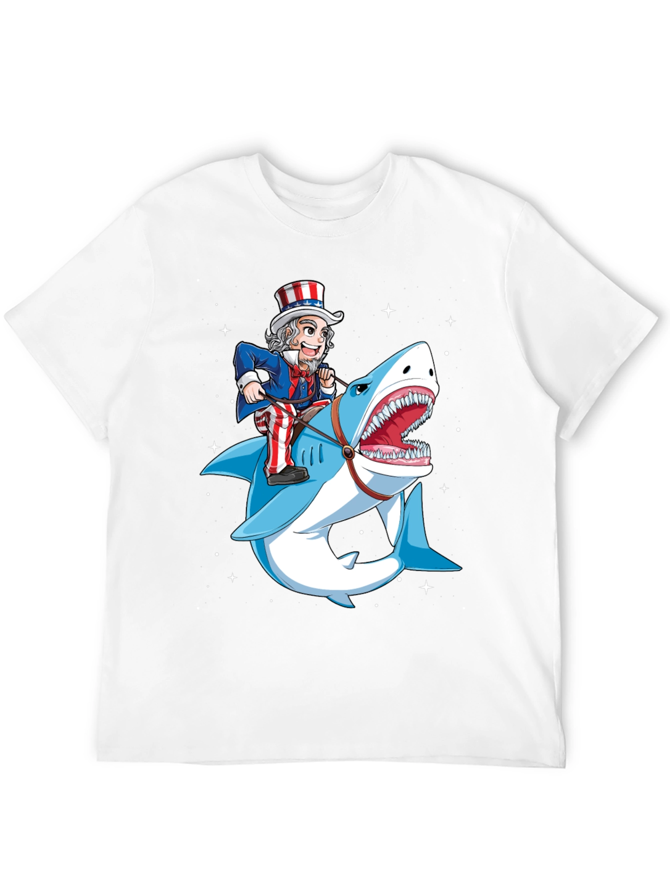 Uncle Sam Riding Shark Graphic T-Shirt