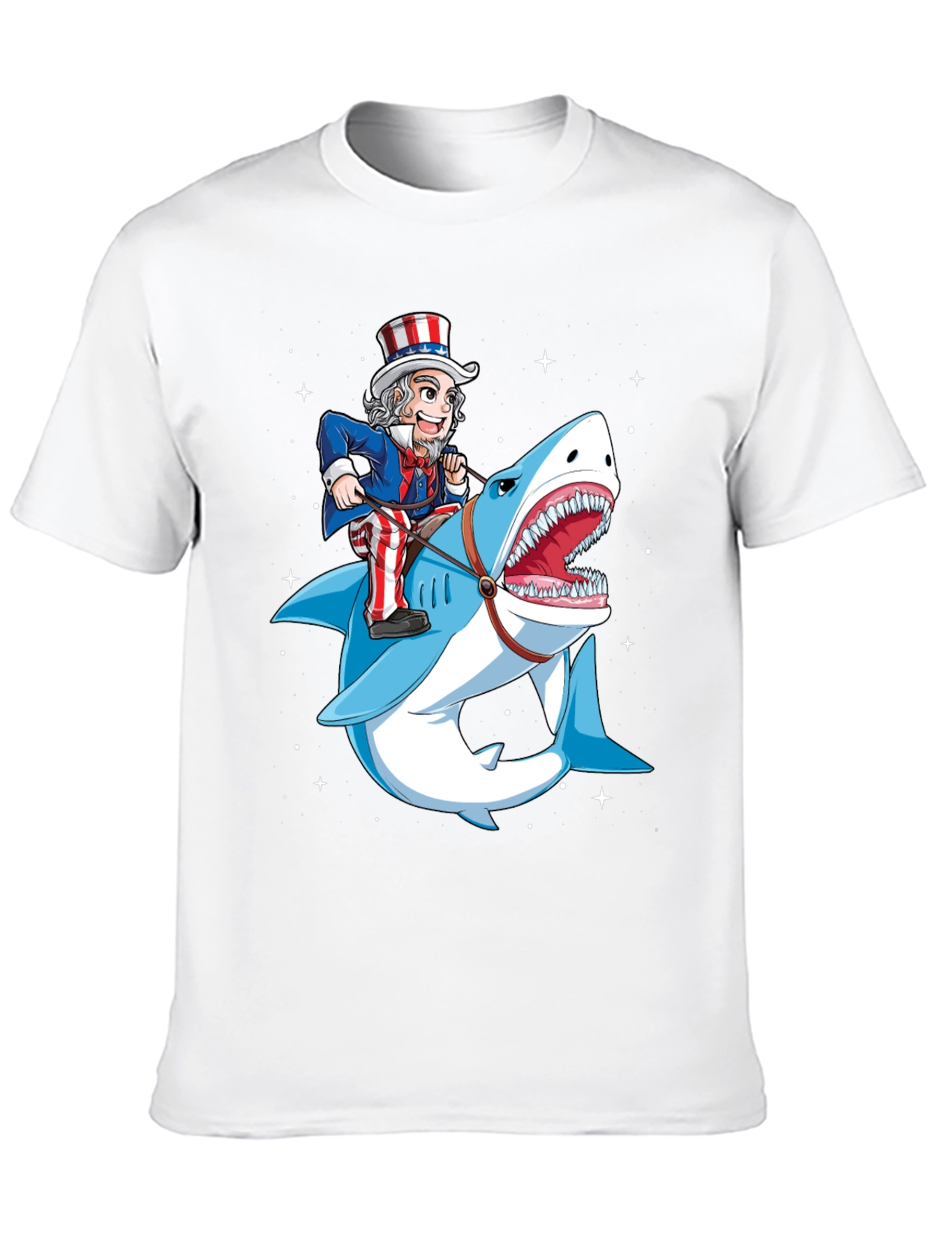 Uncle Sam Riding Shark Graphic T-Shirt