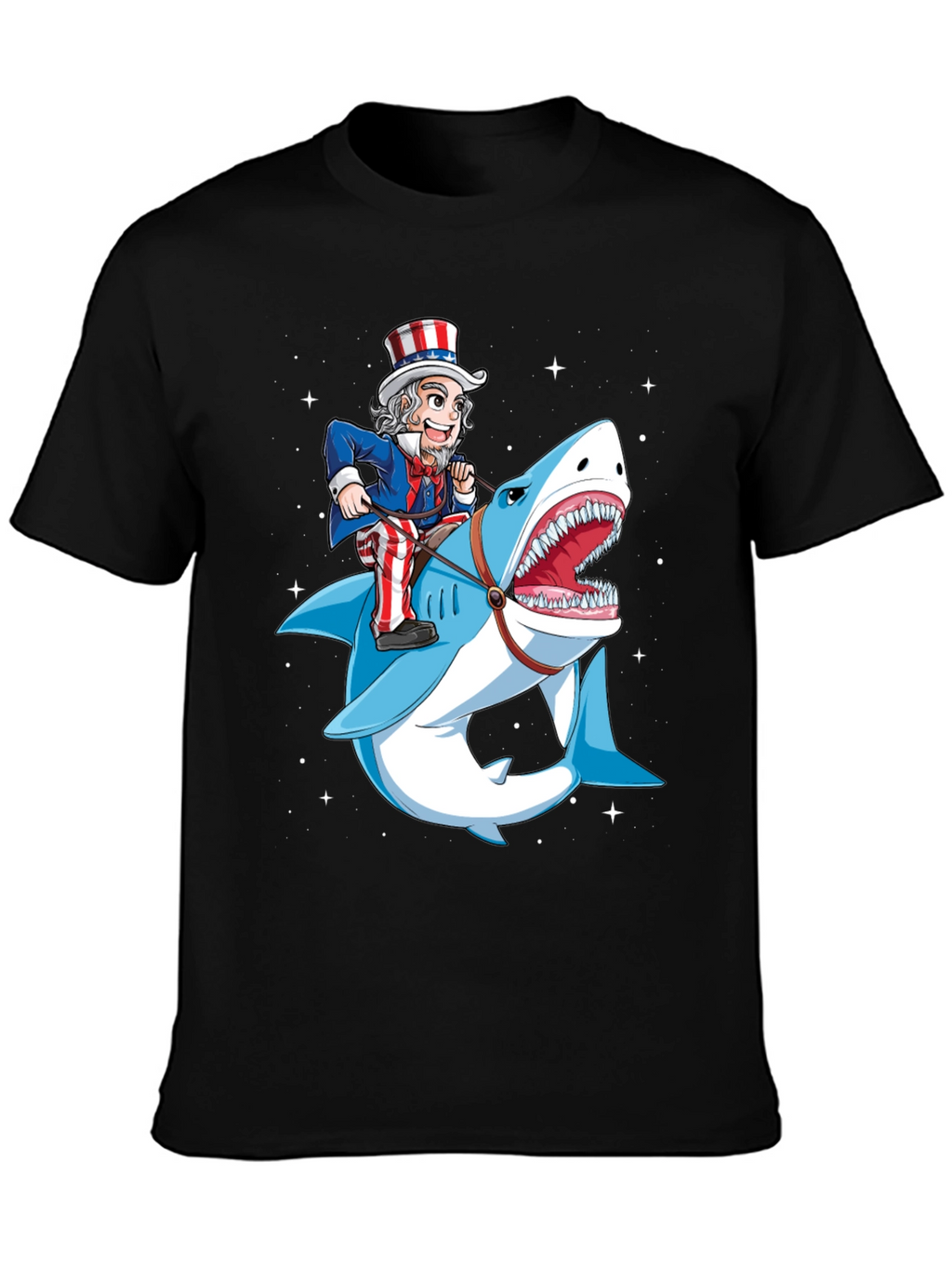 Uncle Sam Riding Shark Graphic T-Shirt