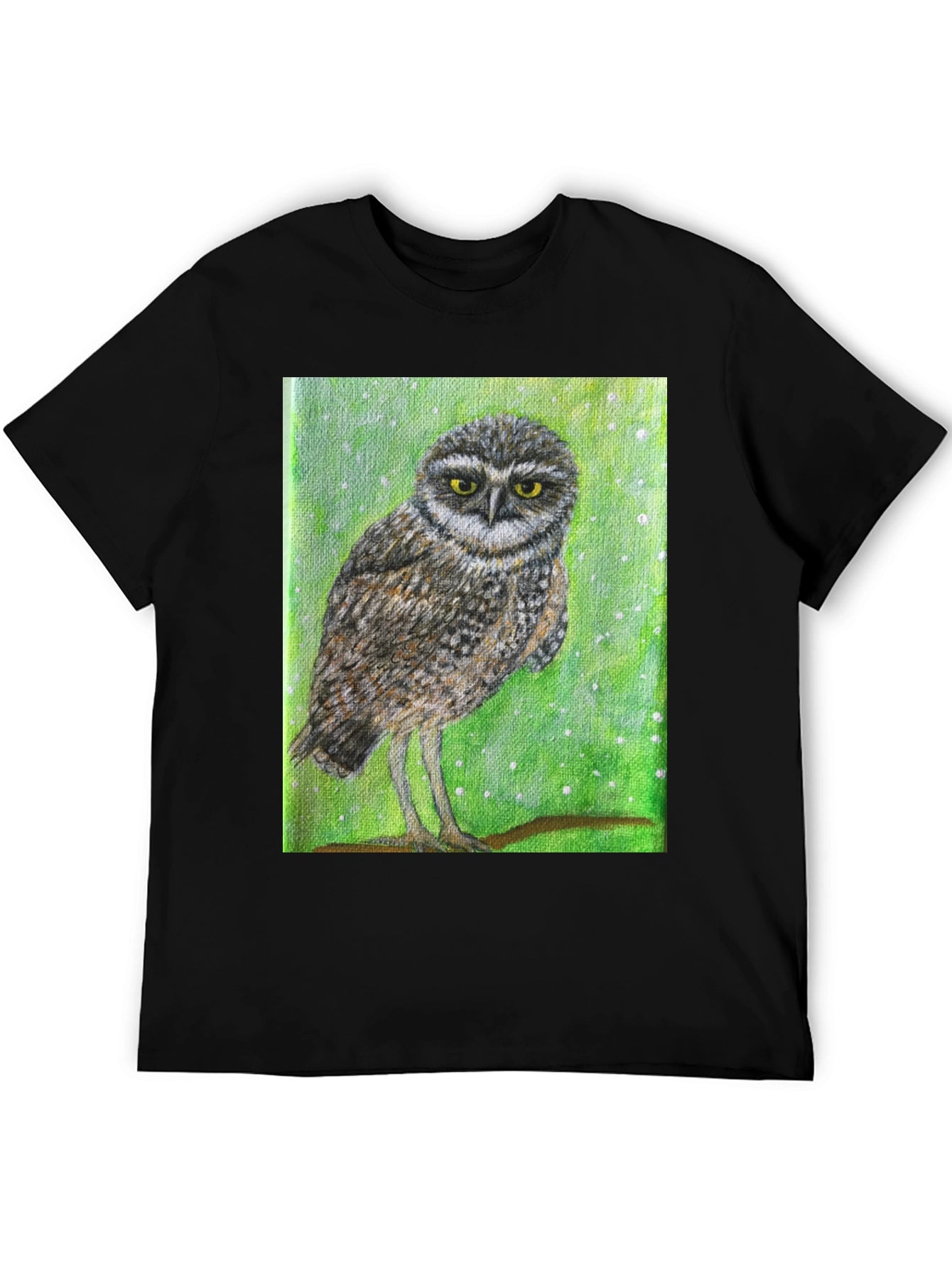 Owl Print Black T-Shirt - Unique Nature Design