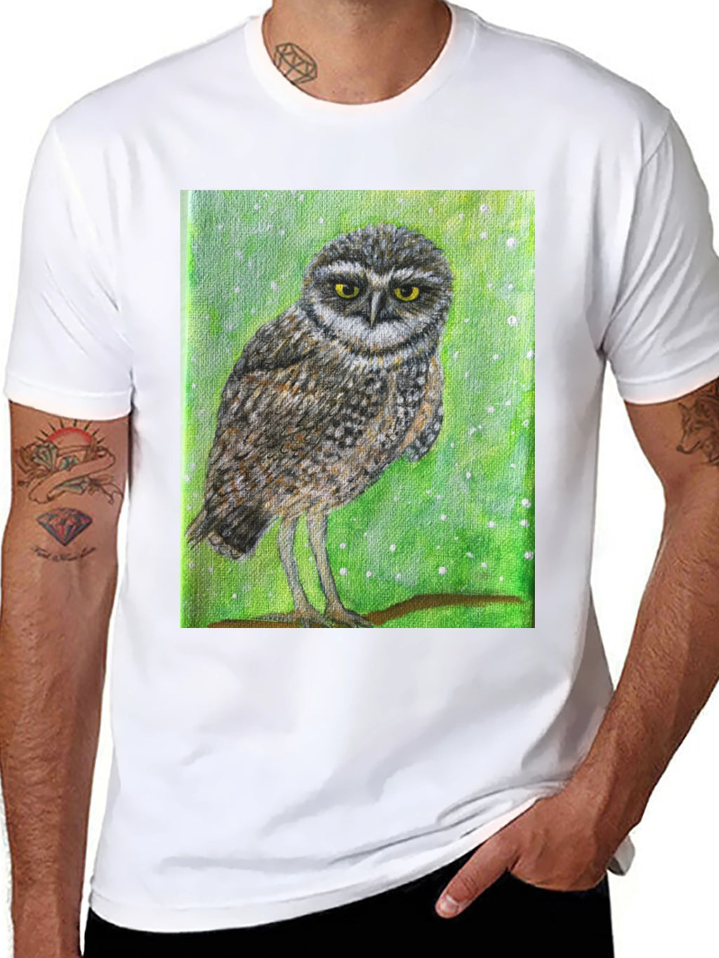 Owl Print Black T-Shirt - Unique Nature Design