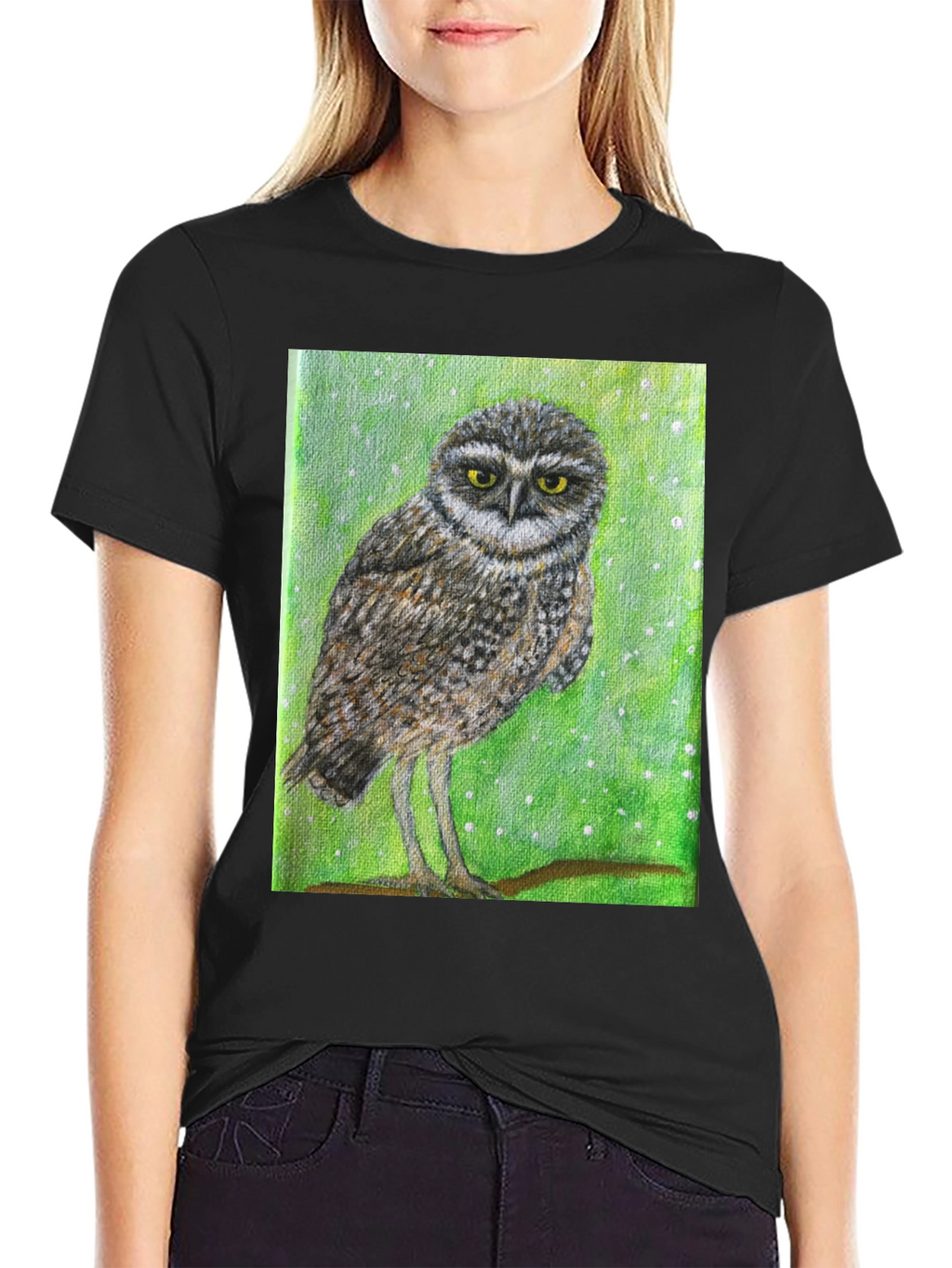 Owl Print Black T-Shirt - Unique Nature Design