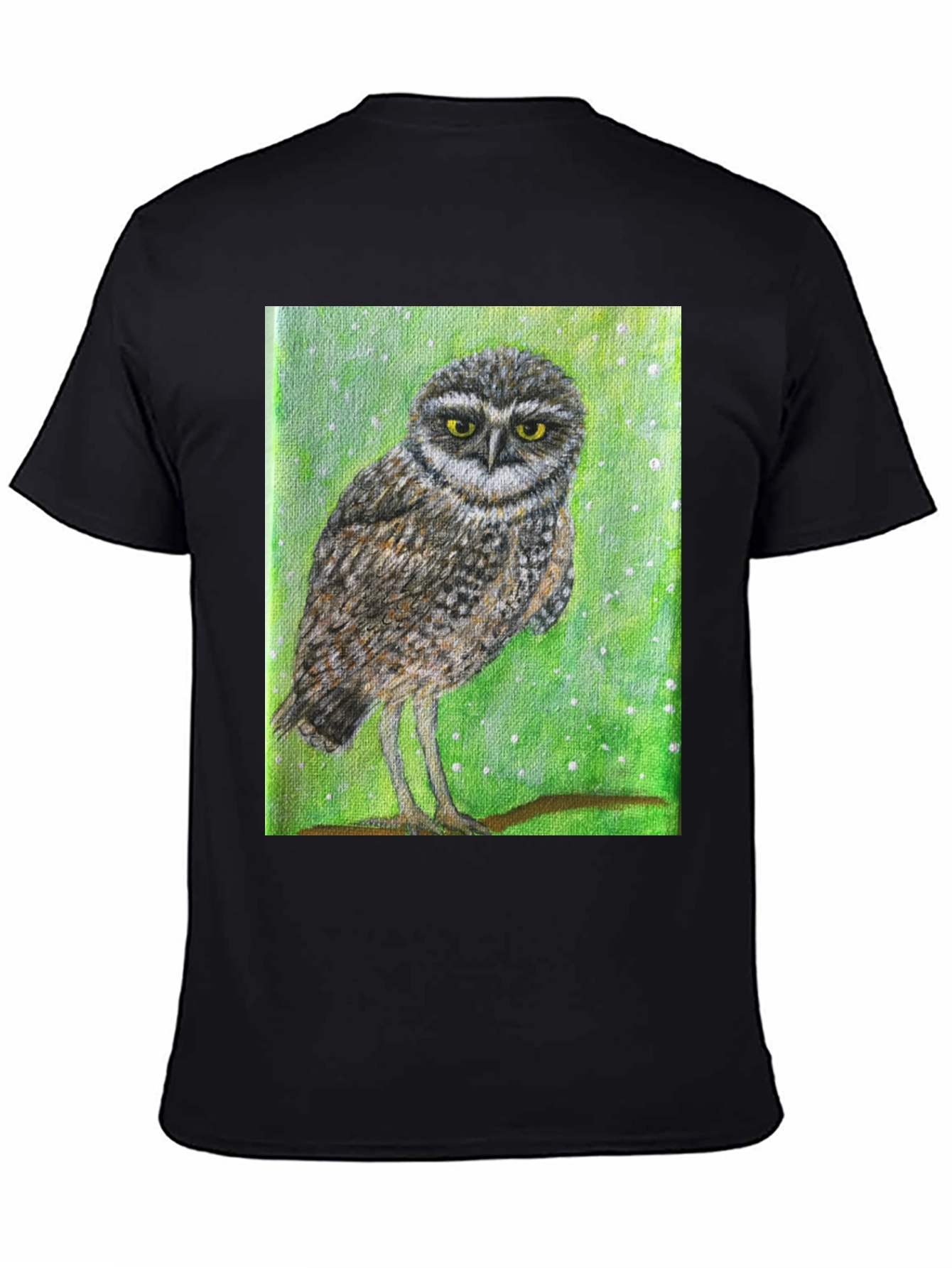 Owl Print Black T-Shirt - Unique Nature Design