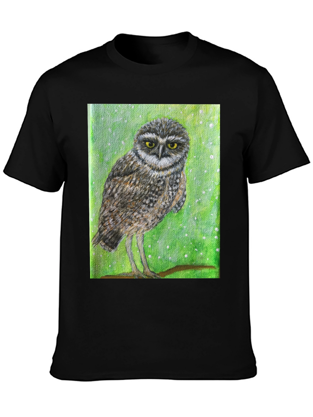 Owl Print Black T-Shirt - Unique Nature Design