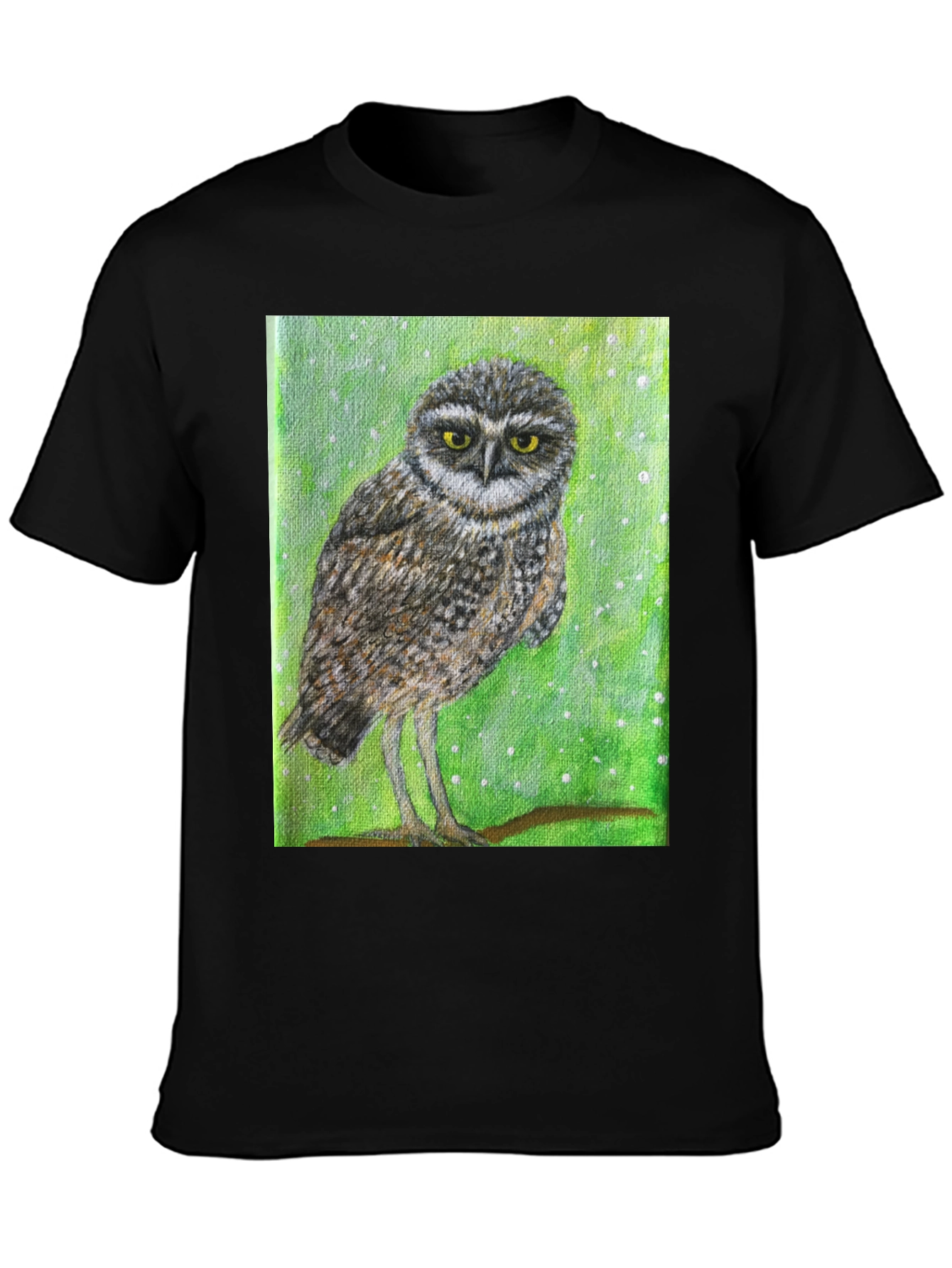 Owl Print Black T-Shirt - Unique Nature Design