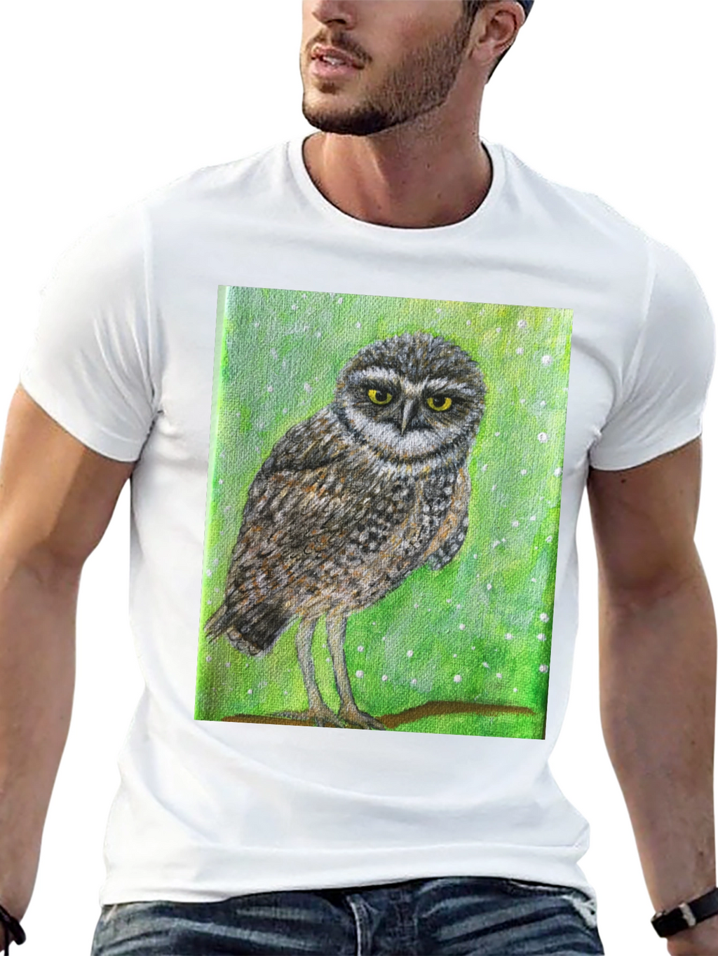 Owl Print Black T-Shirt - Unique Nature Design