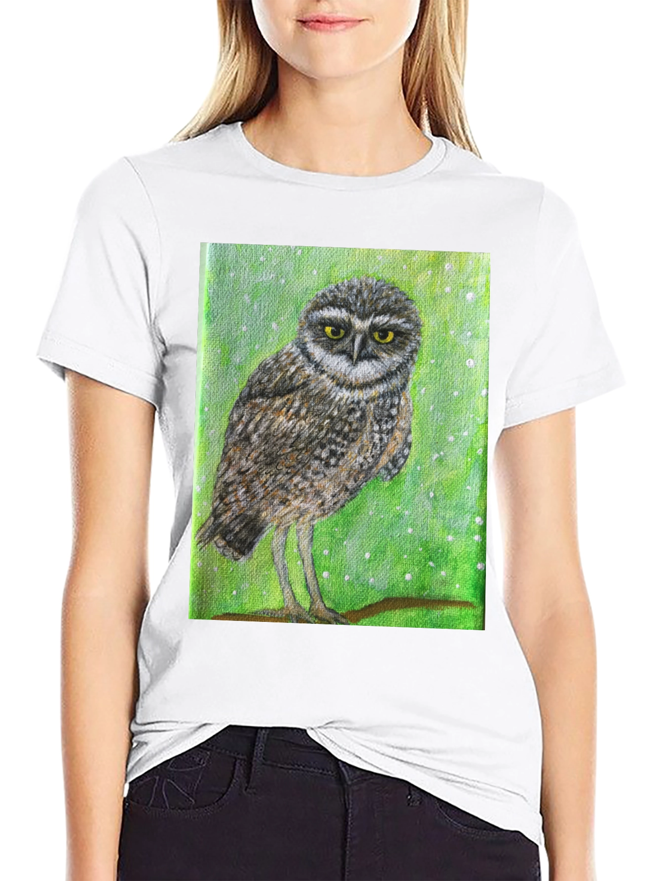 Owl Print Black T-Shirt - Unique Nature Design