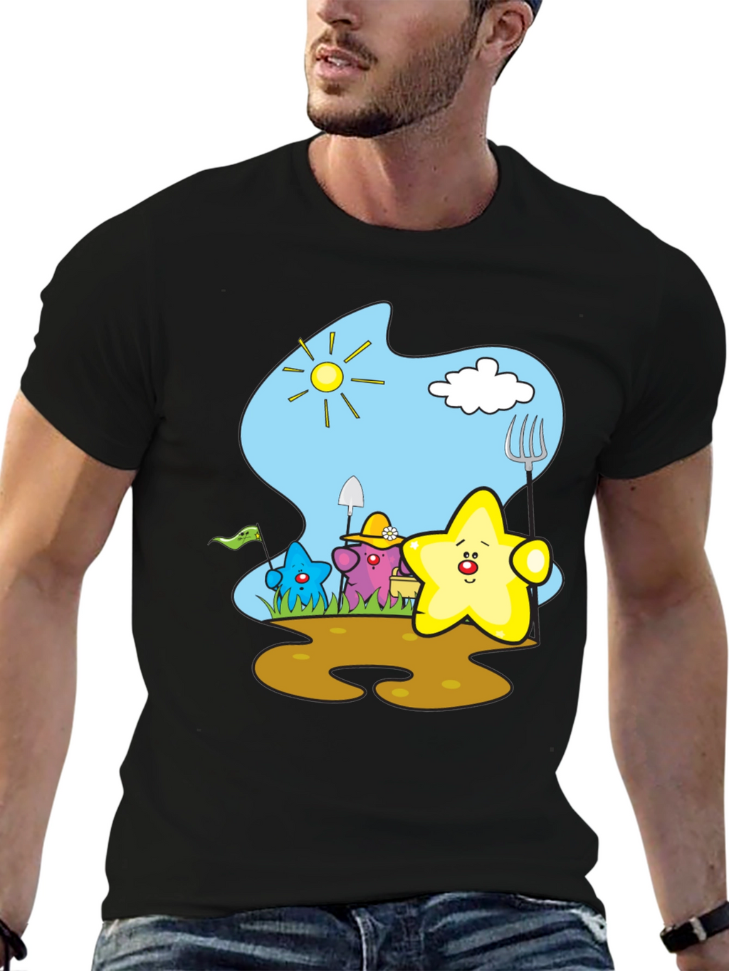 Cute Starry Gardener Black T-Shirt
