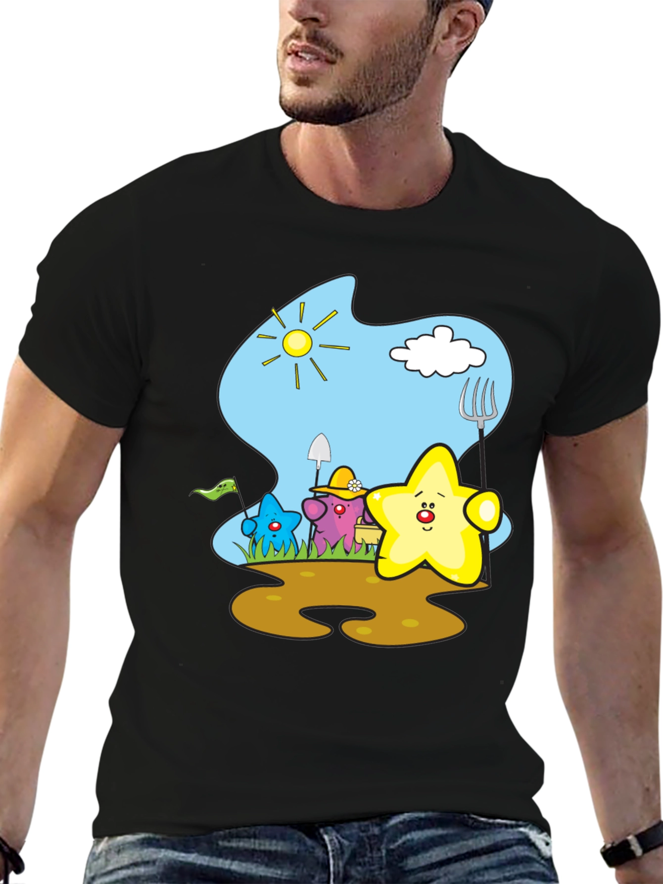 Cute Starry Gardener Black T-Shirt