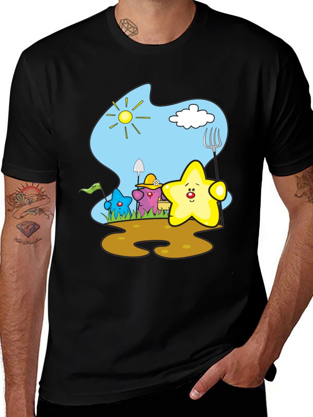 Cute Starry Gardener Black T-Shirt
