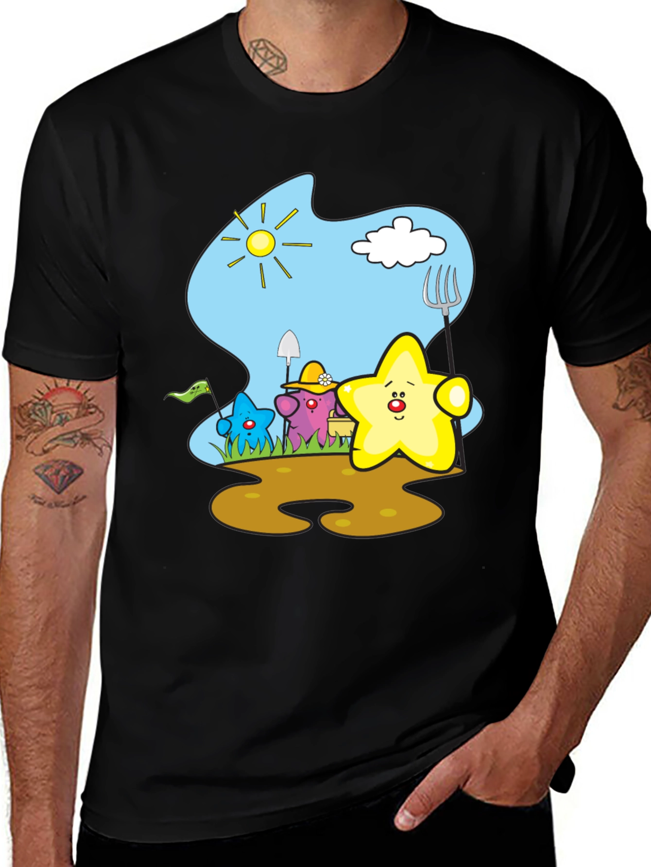 Cute Starry Gardener Black T-Shirt