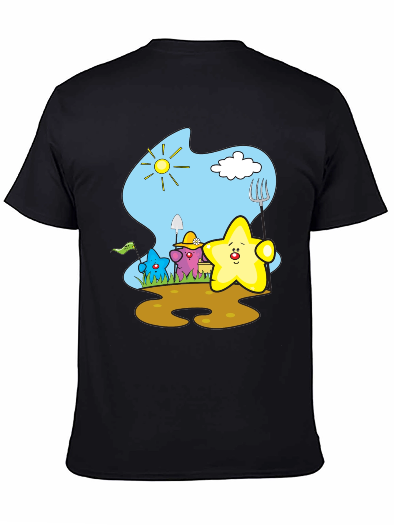 Cute Starry Gardener Black T-Shirt