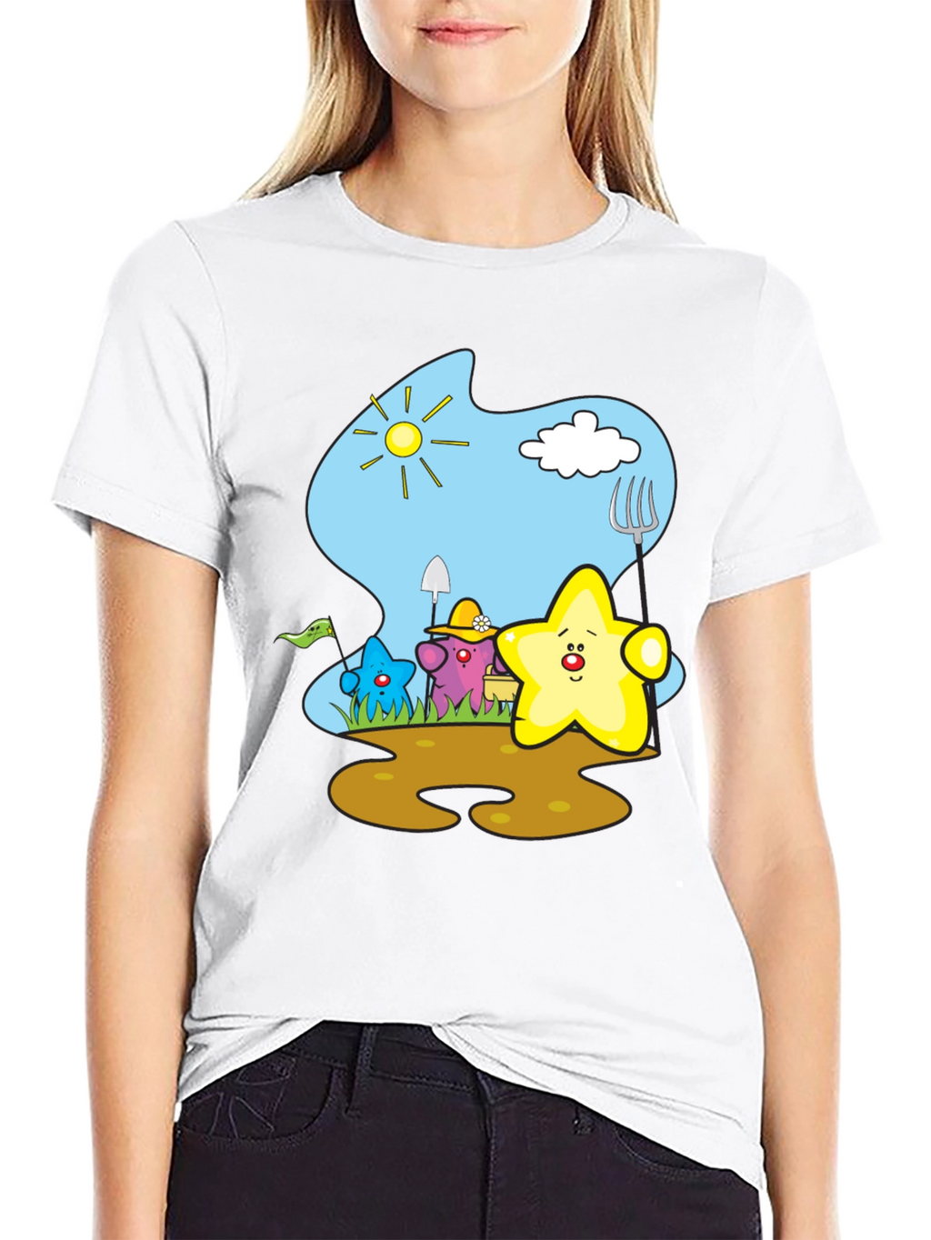 Cute Starry Gardener Black T-Shirt