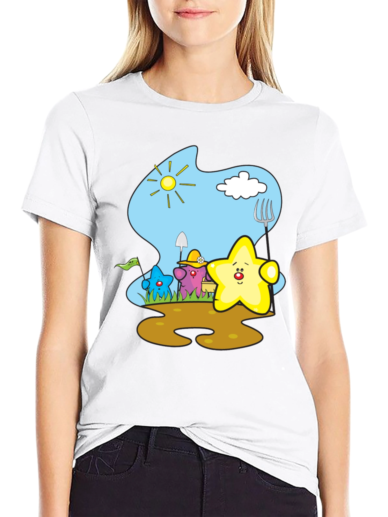 Cute Starry Gardener Black T-Shirt