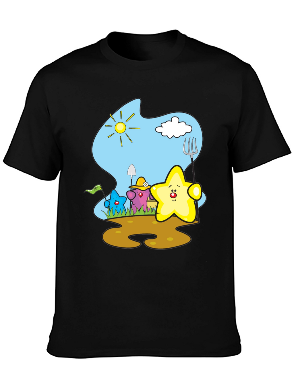 Cute Starry Gardener Black T-Shirt