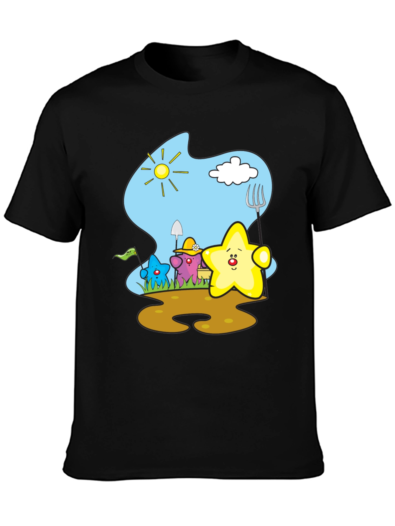 Cute Starry Gardener Black T-Shirt