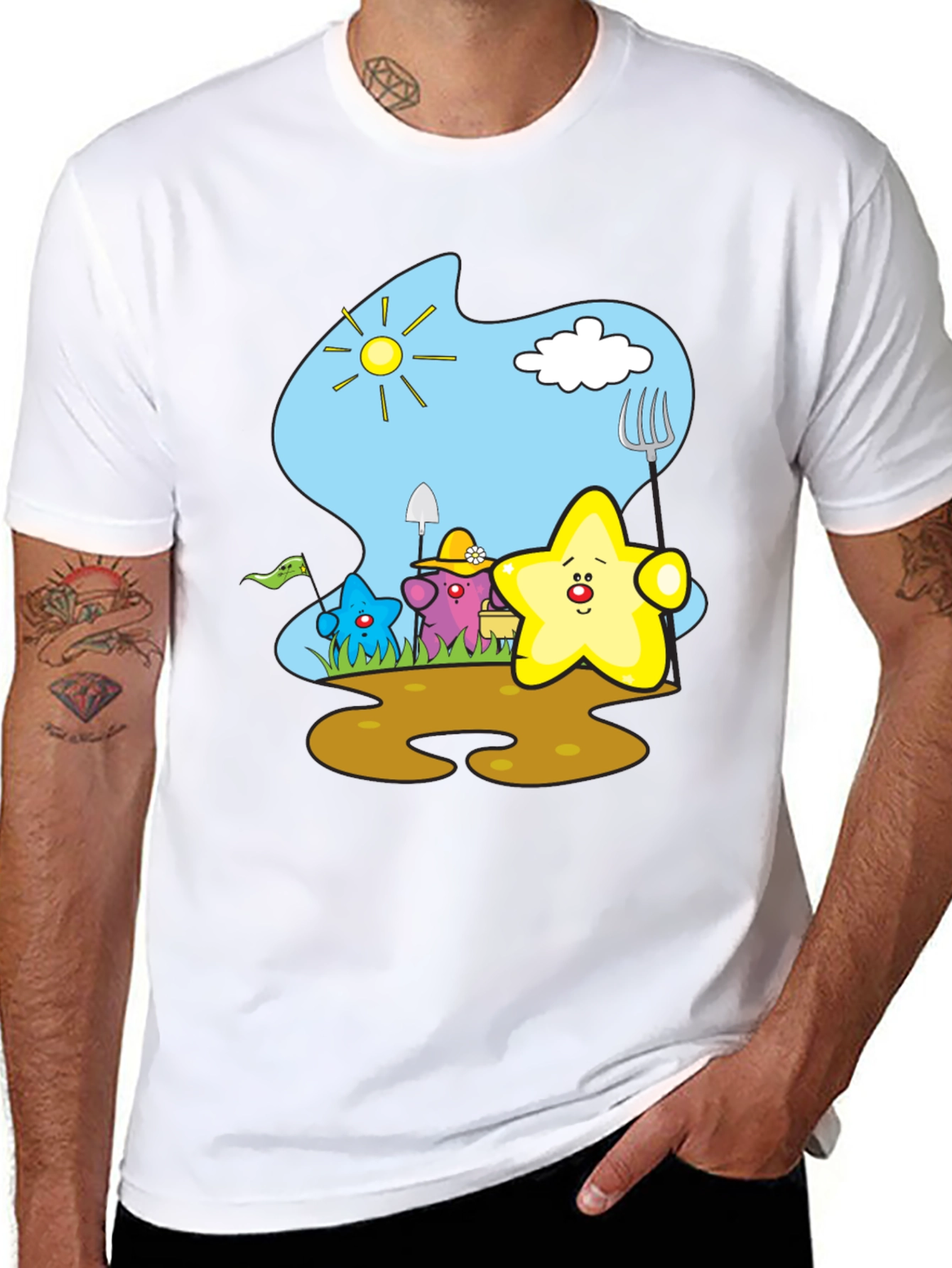 Cute Starry Gardener Black T-Shirt