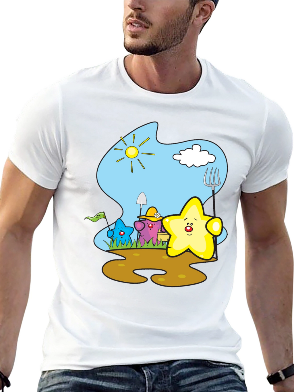 Cute Starry Gardener Black T-Shirt