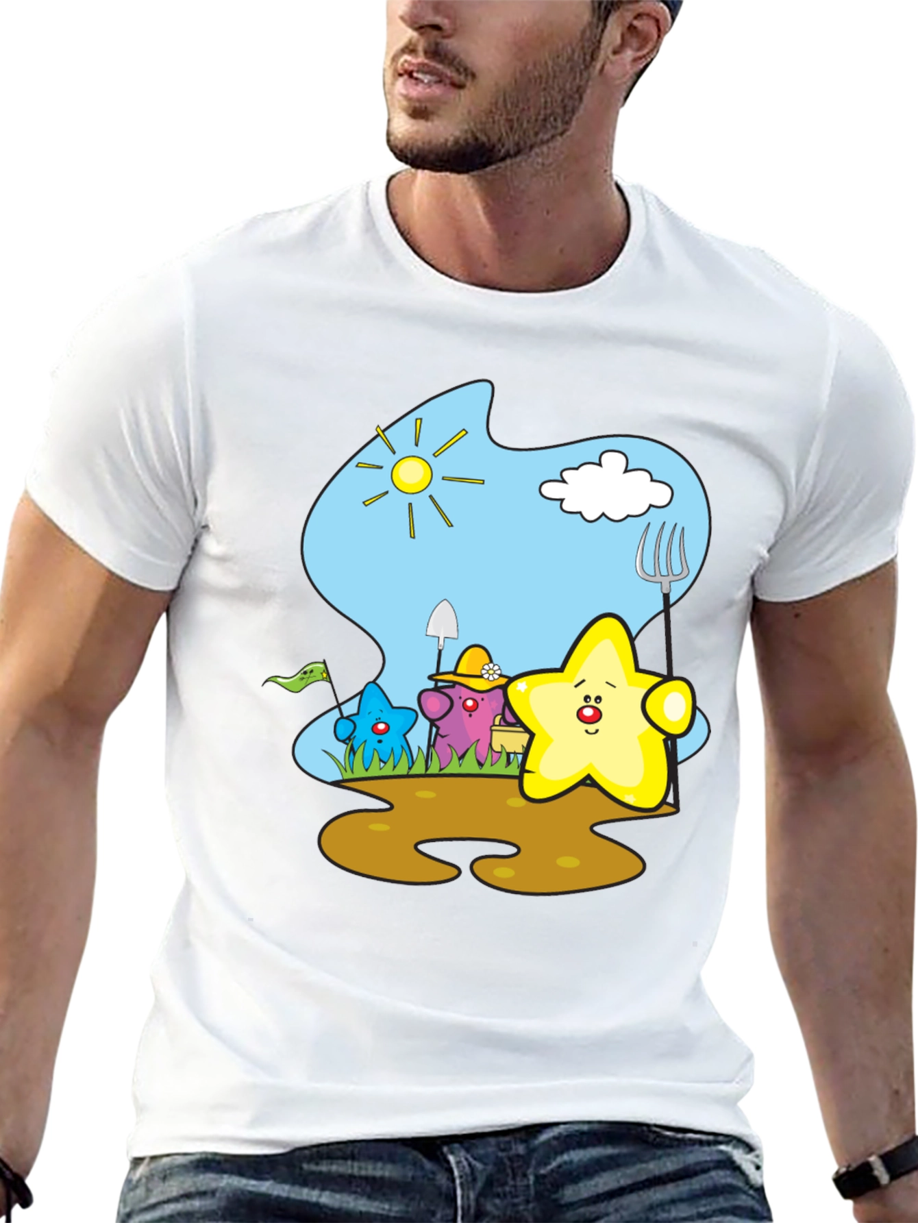 Cute Starry Gardener Black T-Shirt