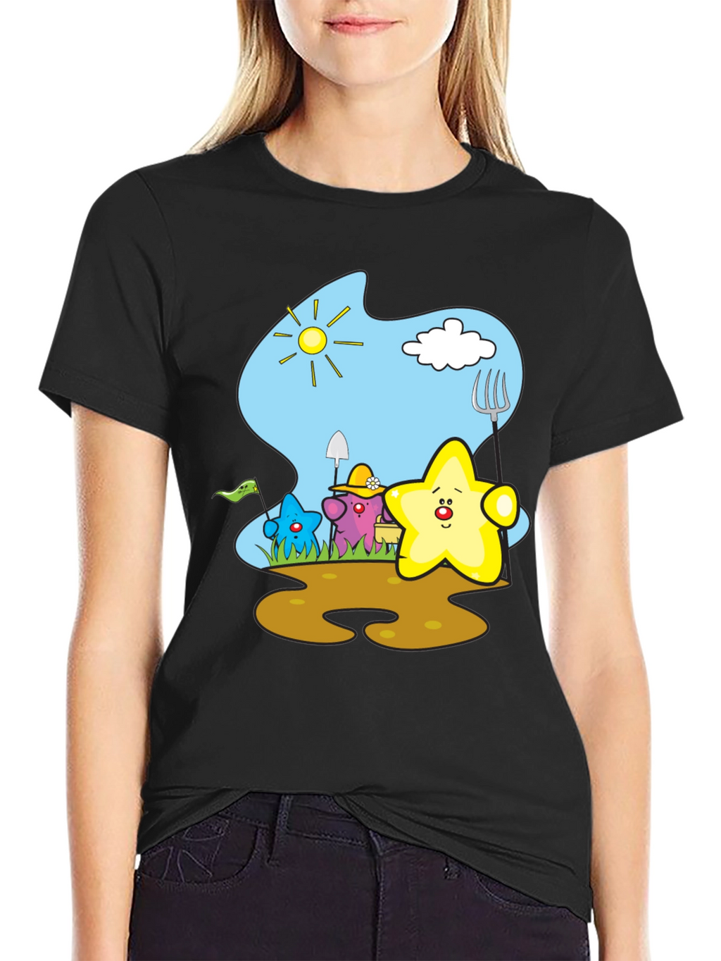 Cute Starry Gardener Black T-Shirt