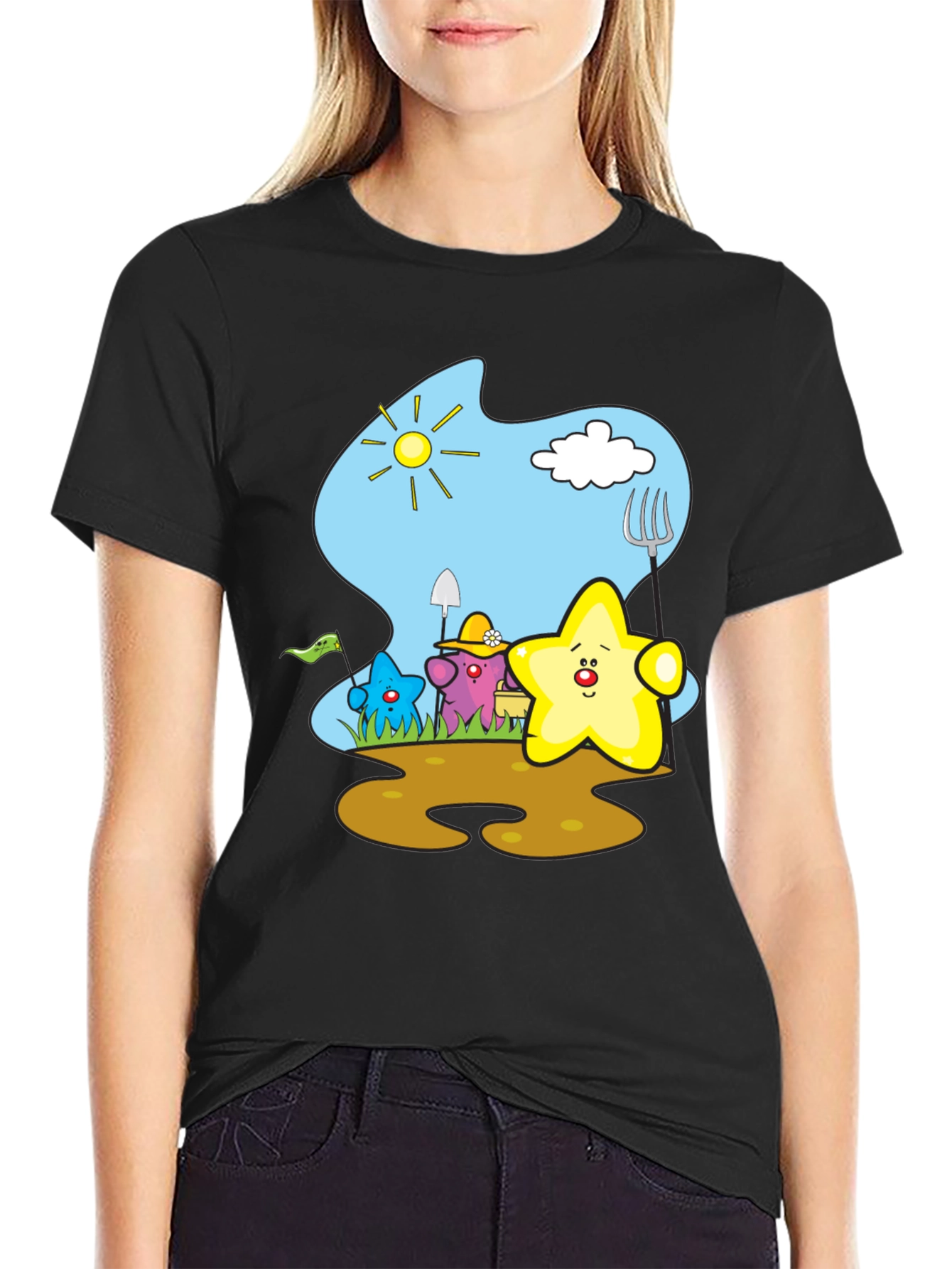 Cute Starry Gardener Black T-Shirt