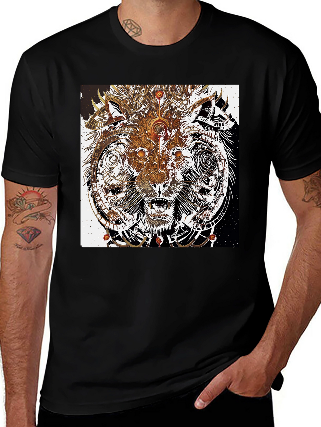 Abstract Wolf Graphic Print Black T-Shirt