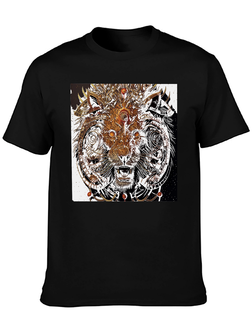 Abstract Wolf Graphic Print Black T-Shirt