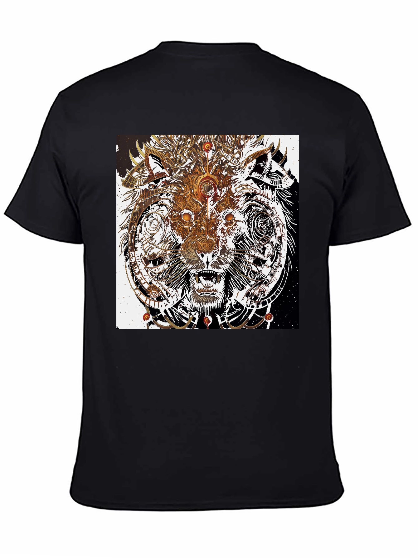 Abstract Wolf Graphic Print Black T-Shirt