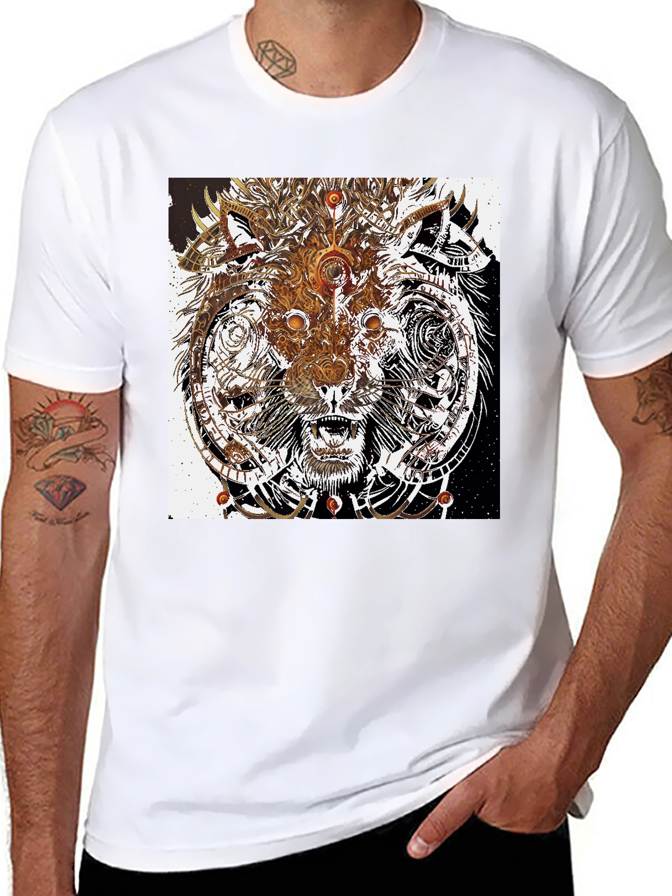 Abstract Wolf Graphic Print Black T-Shirt