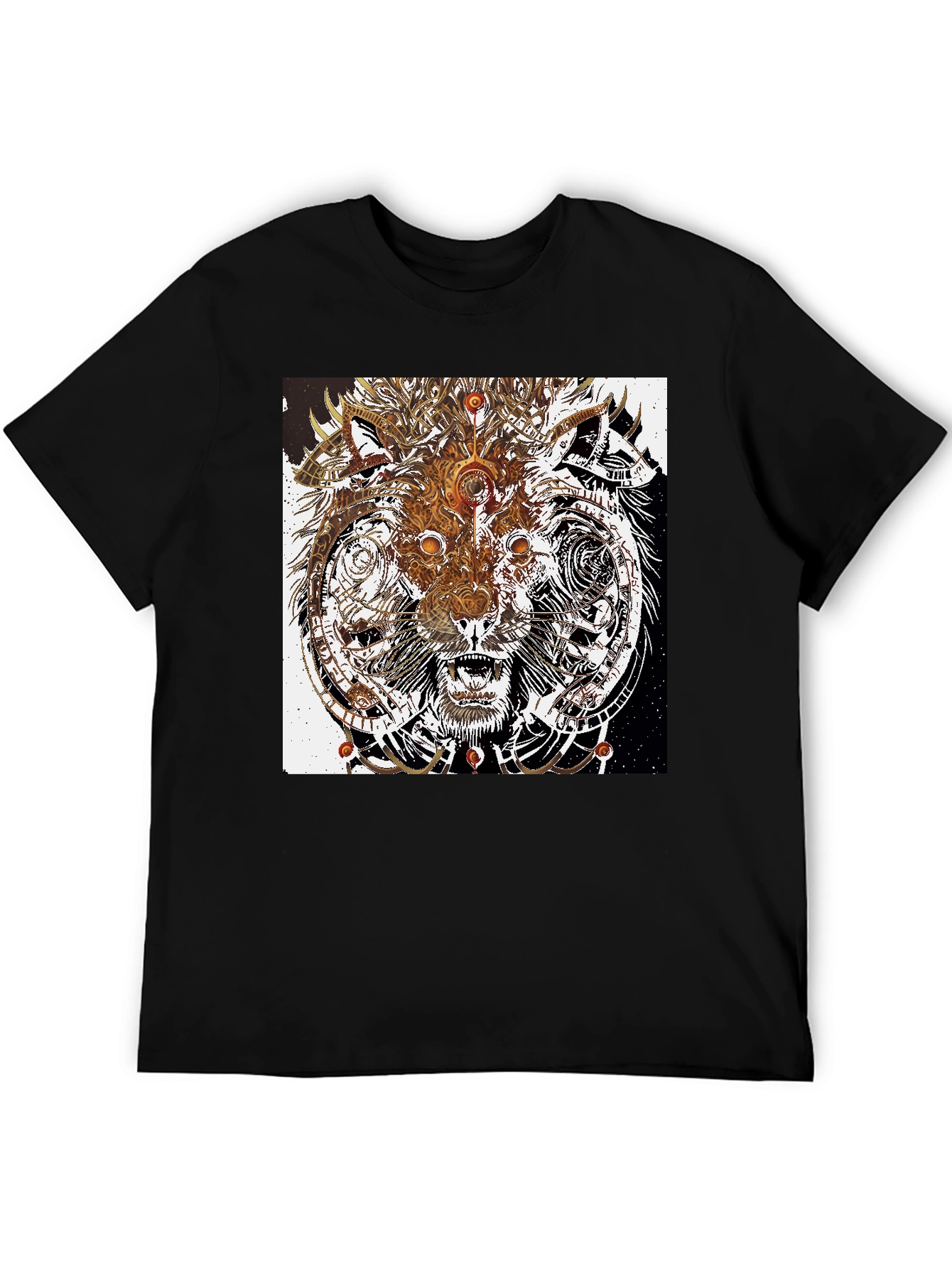 Abstract Wolf Graphic Print Black T-Shirt