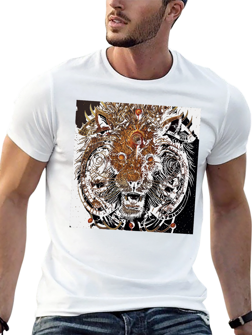 Abstract Wolf Graphic Print Black T-Shirt
