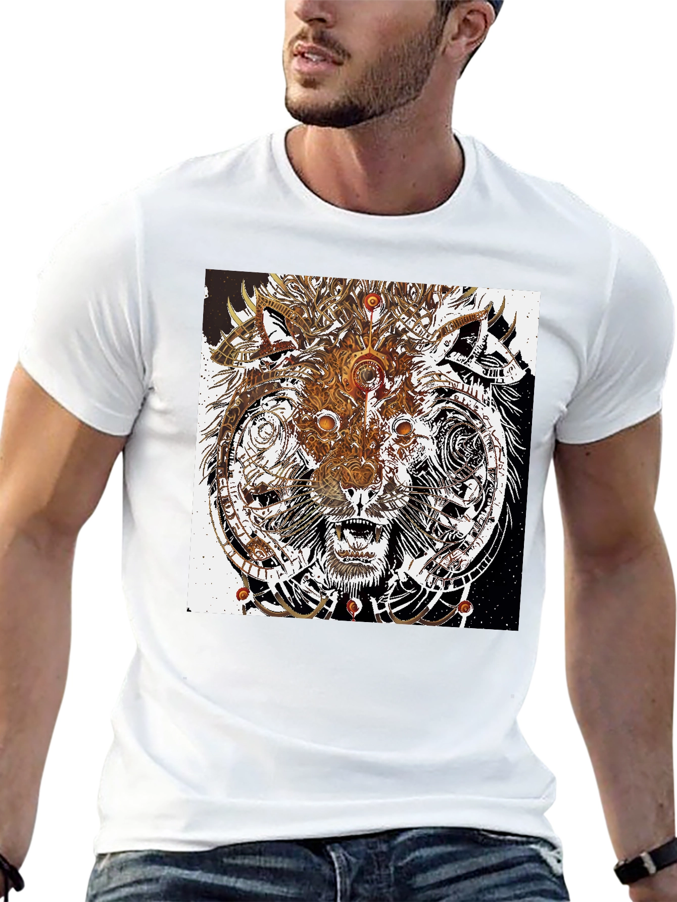 Abstract Wolf Graphic Print Black T-Shirt