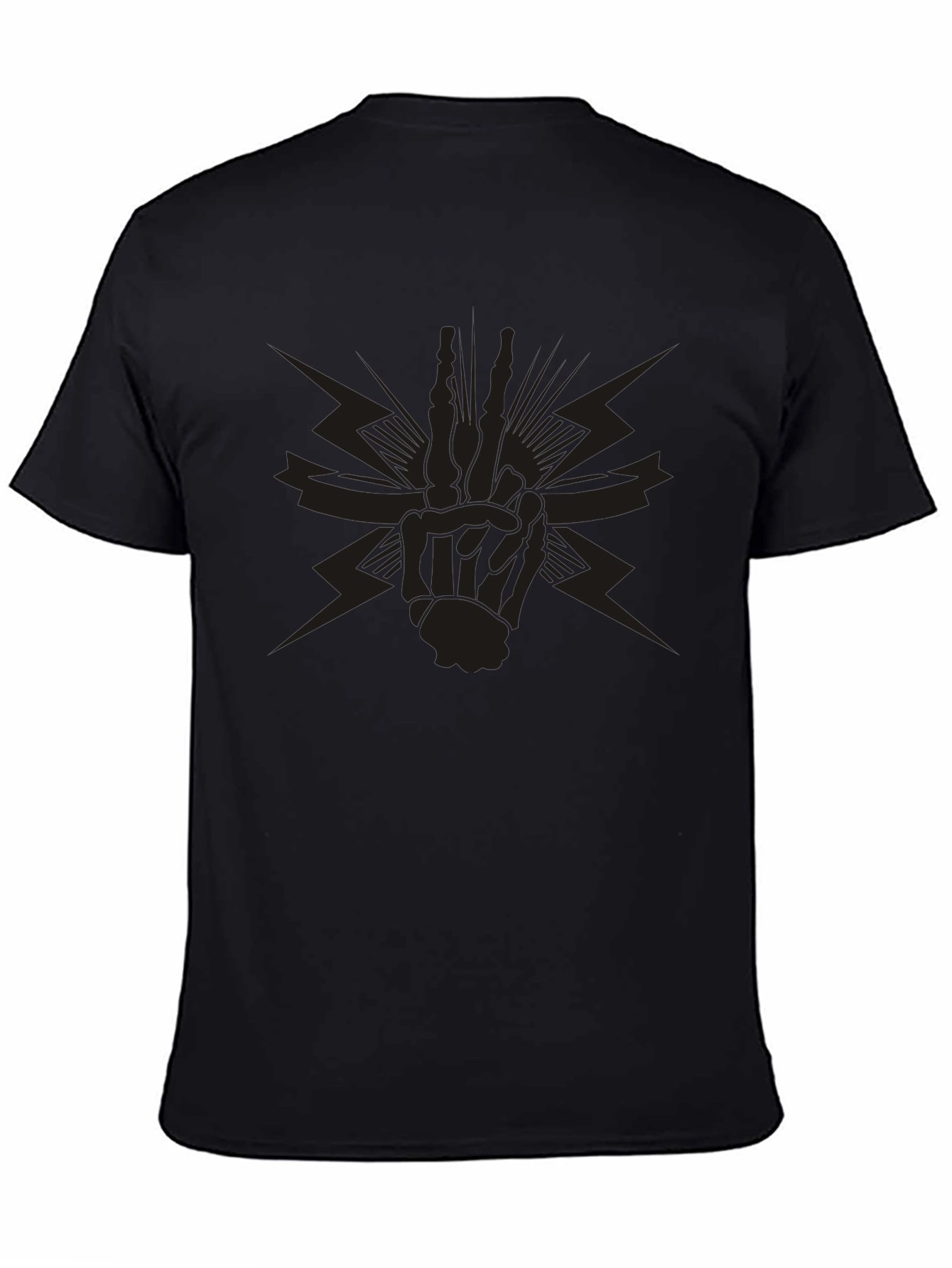 Black Graphic Tee - Skeleton Peace Sign