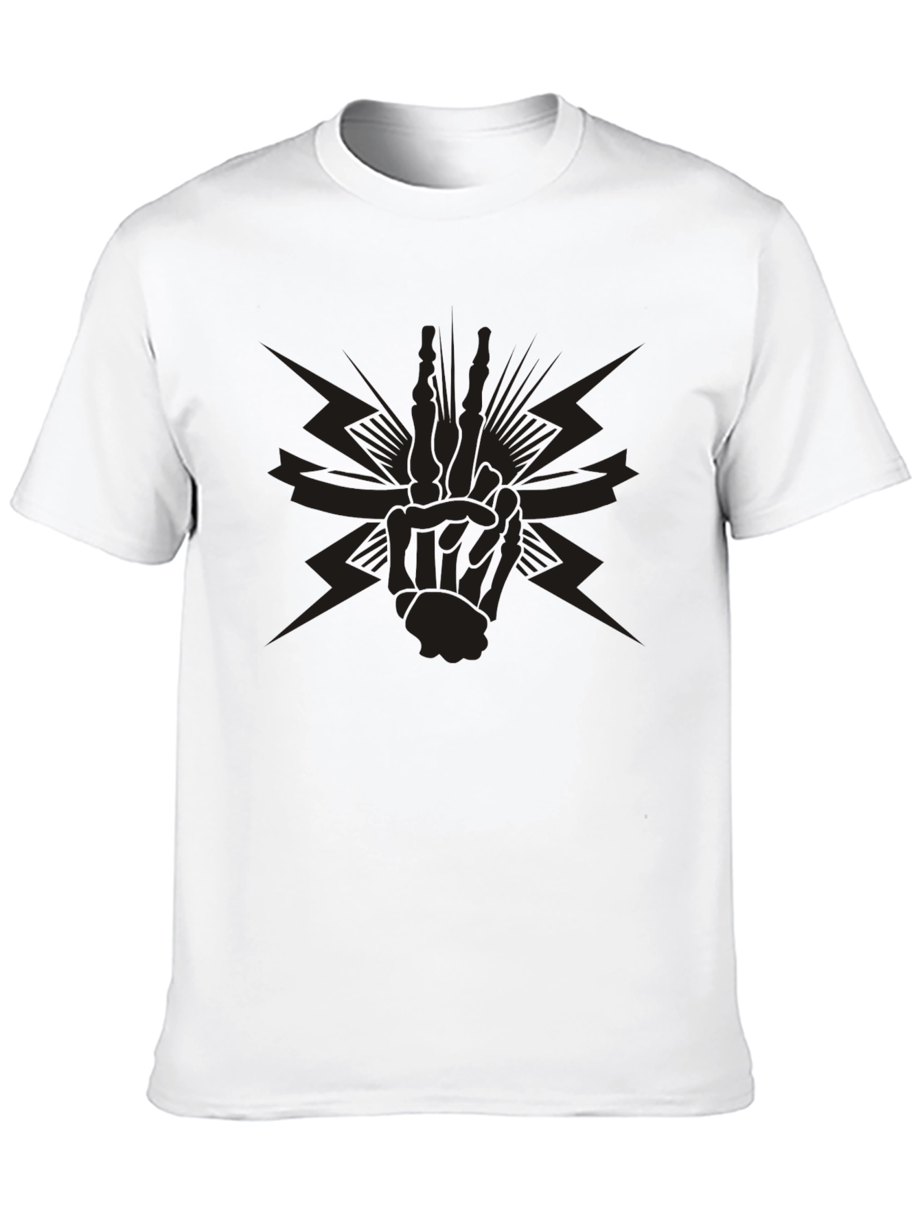 Black Graphic Tee - Skeleton Peace Sign