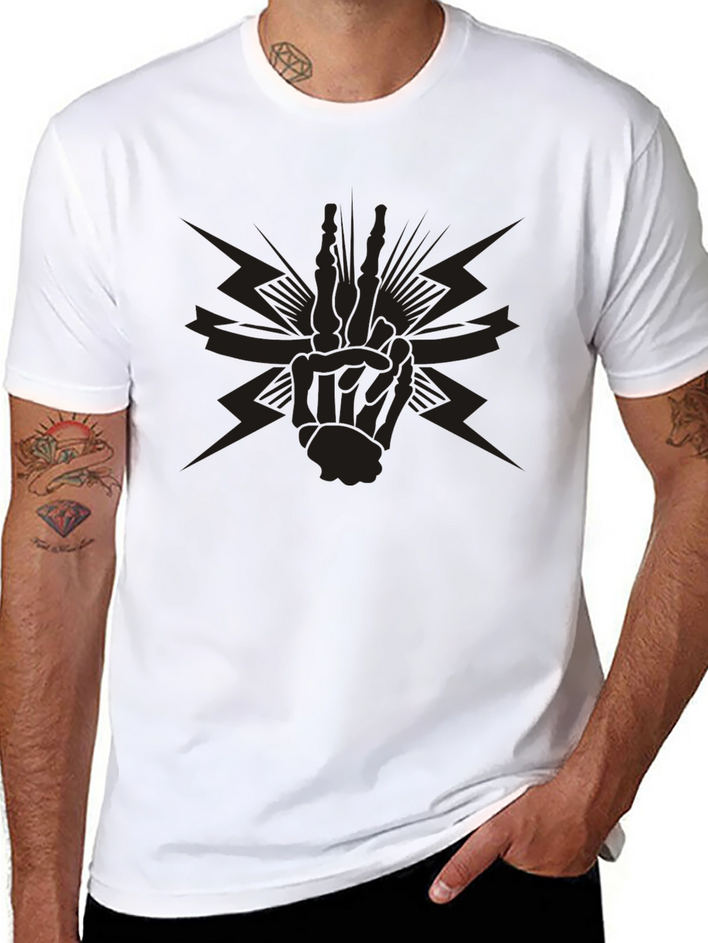 Black Graphic Tee - Skeleton Peace Sign