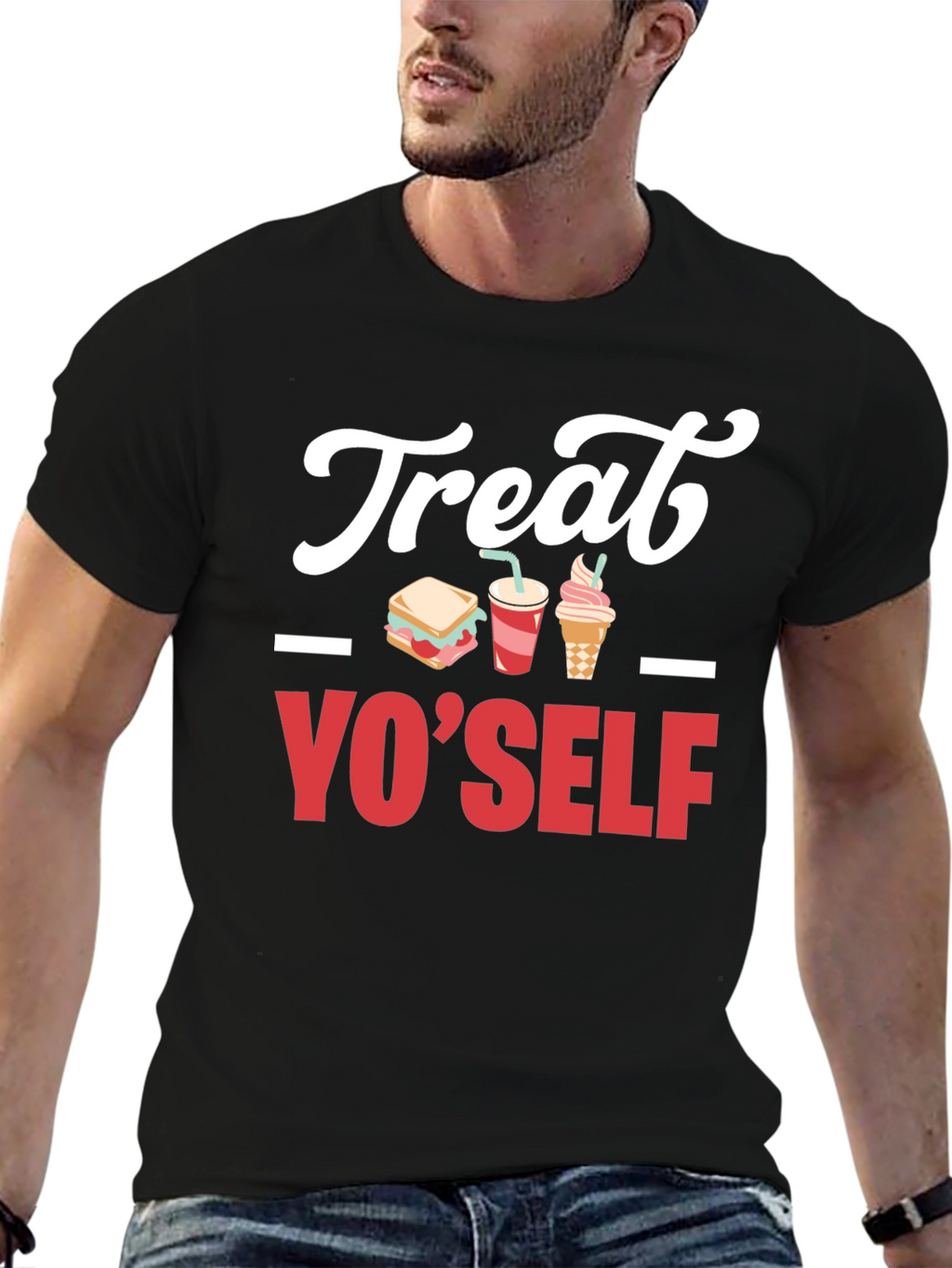 Treat Yo Self Graphic T-Shirt - Black Cotton Tee