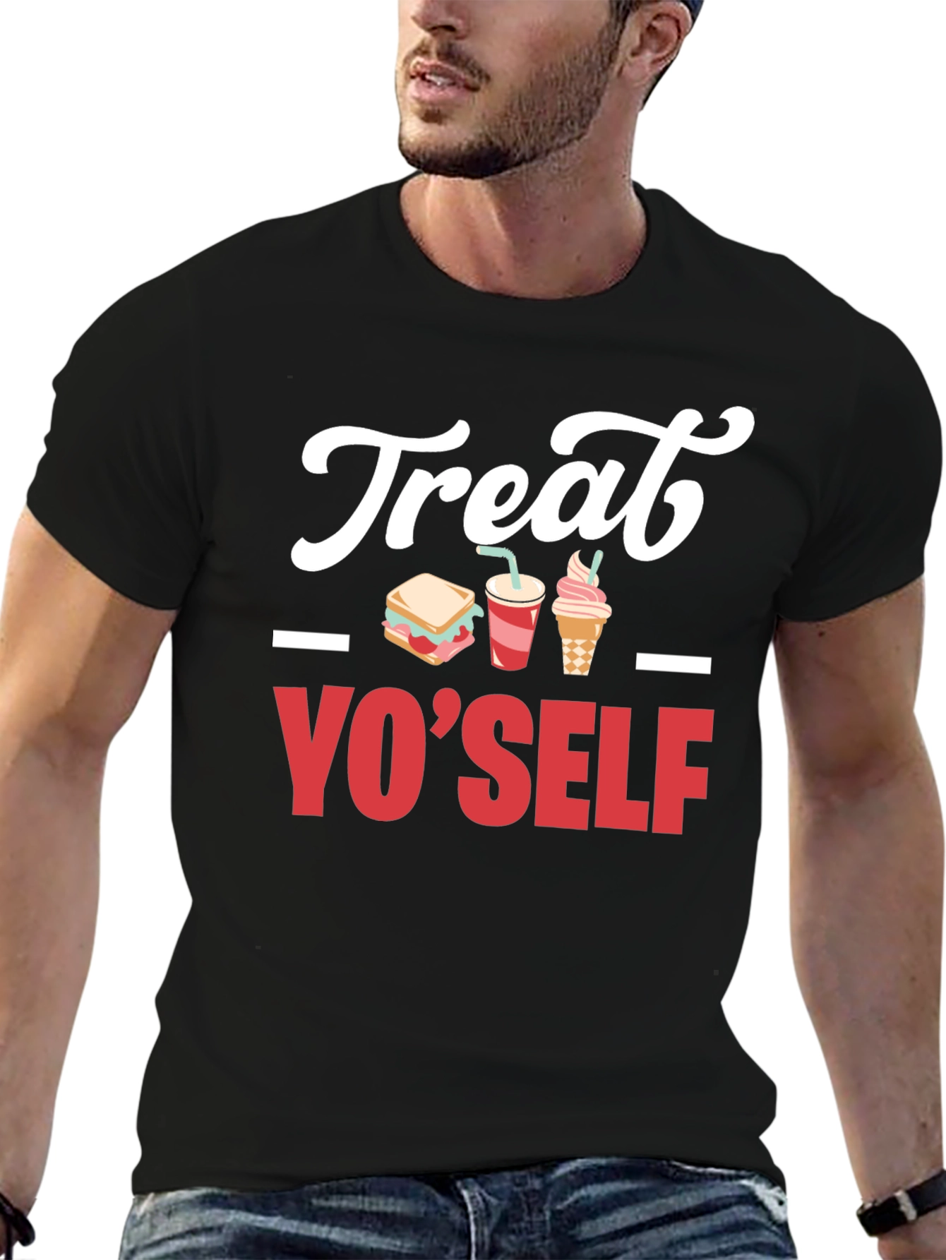 Treat Yo Self Graphic T-Shirt - Black Cotton Tee