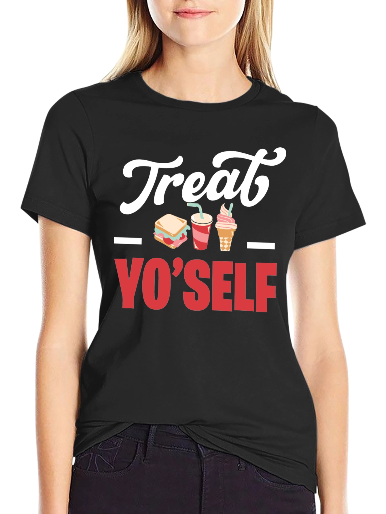 Treat Yo Self Graphic T-Shirt - Black Cotton Tee