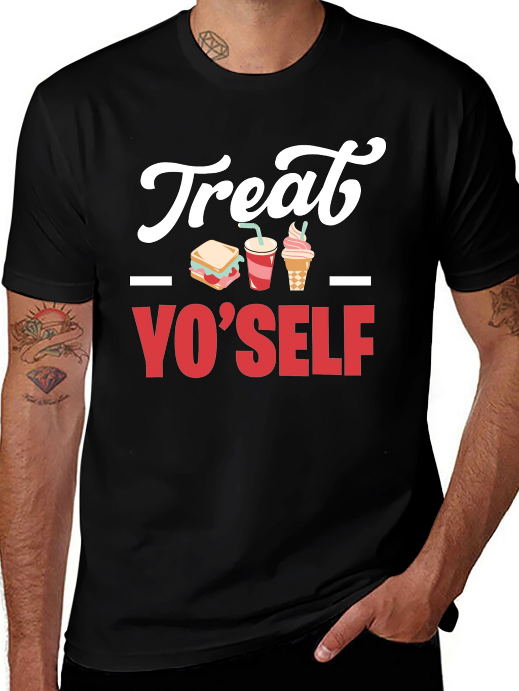 Treat Yo Self Graphic T-Shirt - Black Cotton Tee