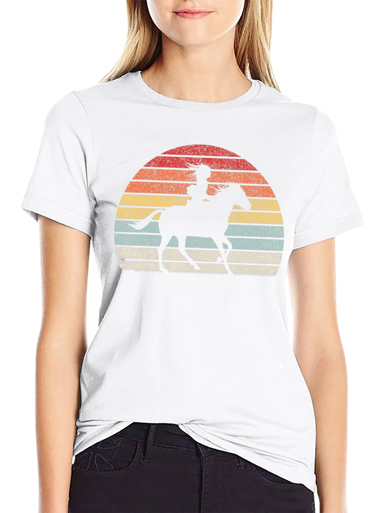 Retro Sunset Horse Rider Graphic Tee