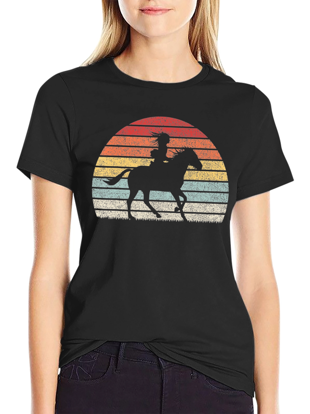Retro Sunset Horse Rider Graphic Tee