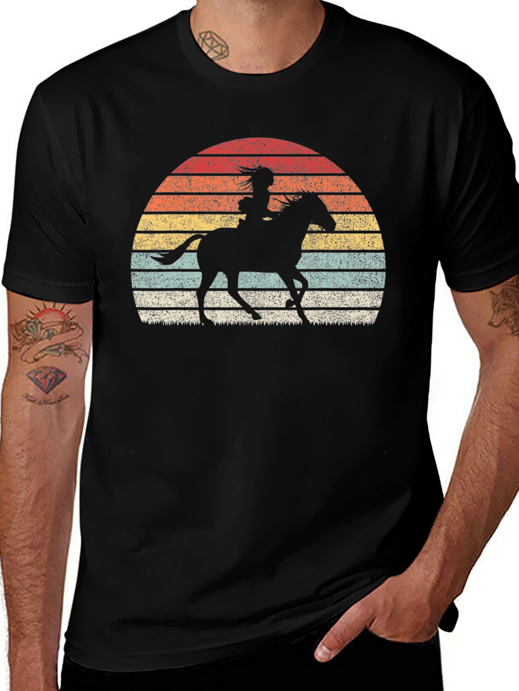 Retro Sunset Horse Rider Graphic Tee